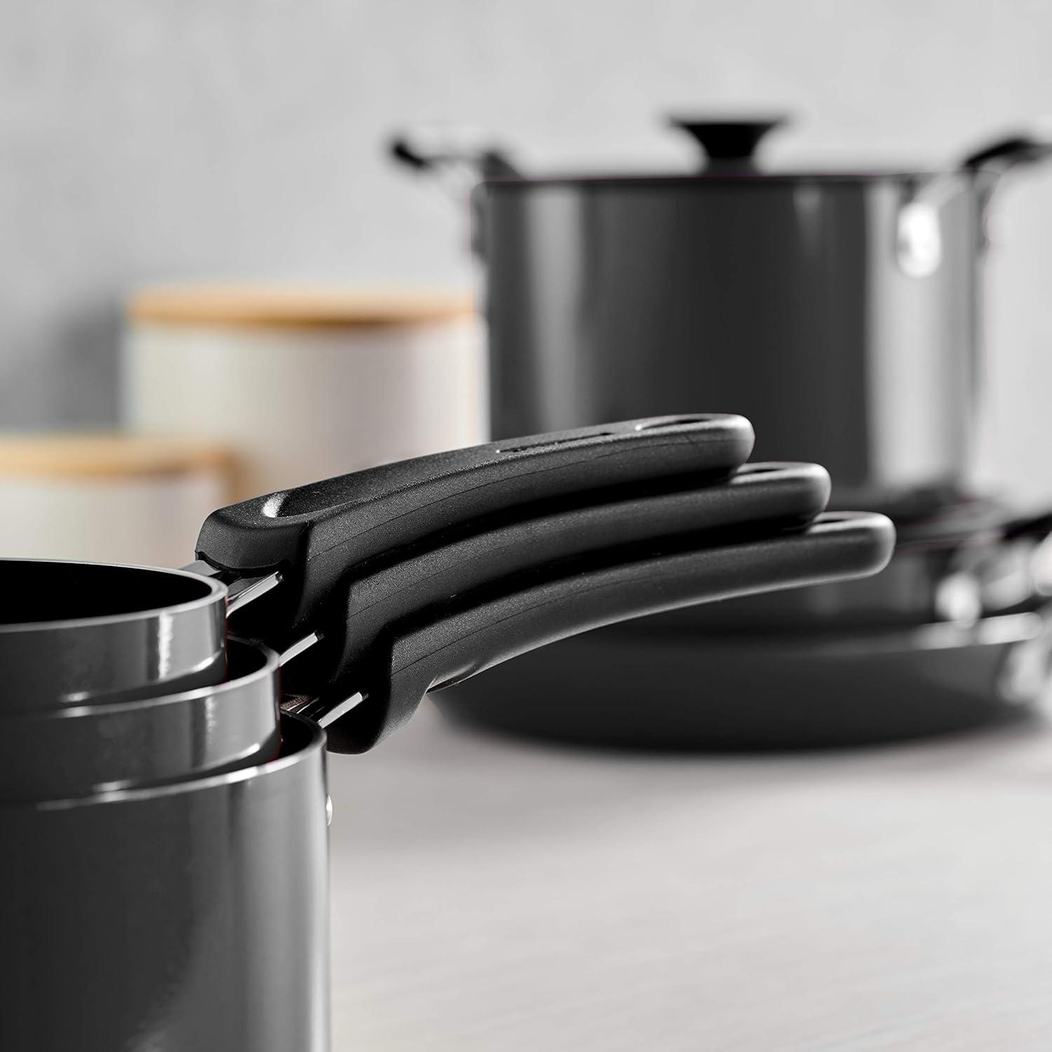 image:imageTramontina Ceramic Non Stick 6Piece Nesting Sauce Pan Set with Lids Stackable Nonstick Cookware Set Dishwasher and Oven Safe Dark GrayGray
