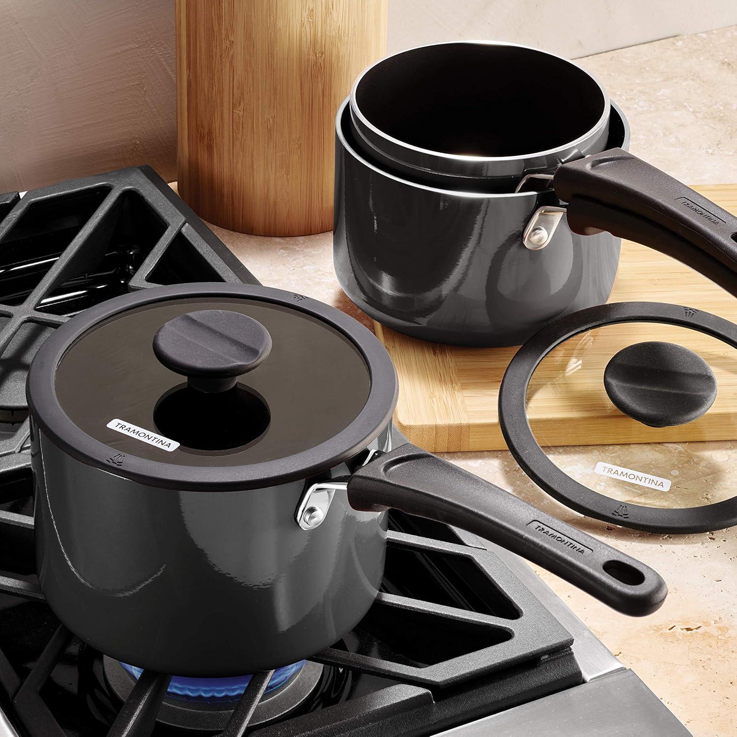 image:imageTramontina Ceramic Non Stick 6Piece Nesting Sauce Pan Set with Lids Stackable Nonstick Cookware Set Dishwasher and Oven Safe Dark GrayGray