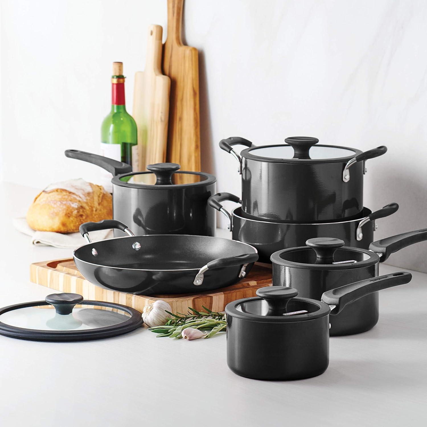 image:imageTramontina Ceramic Non Stick 6Piece Nesting Sauce Pan Set with Lids Stackable Nonstick Cookware Set Dishwasher and Oven Safe Dark GrayGray
