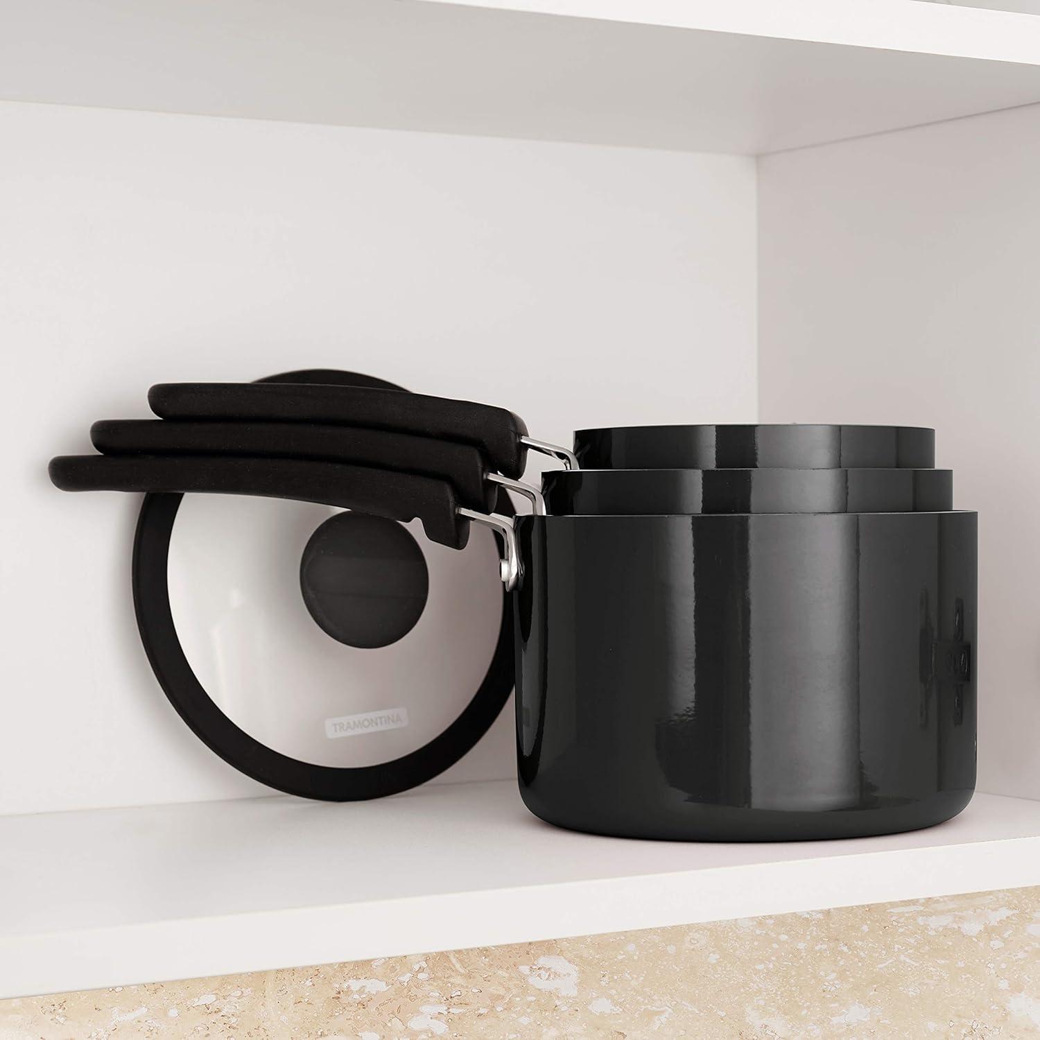 image:imageTramontina Ceramic Non Stick 6Piece Nesting Sauce Pan Set with Lids Stackable Nonstick Cookware Set Dishwasher and Oven Safe Dark GrayGray