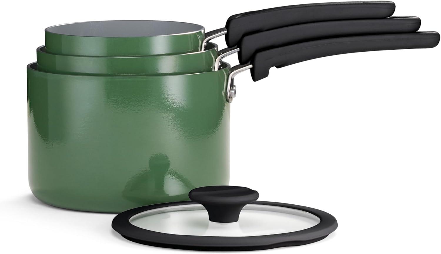 image:imageTramontina Ceramic Non Stick 6Piece Nesting Sauce Pan Set with Lids Stackable Nonstick Cookware Set Dishwasher and Oven Safe Dark GrayGreen Ceramic