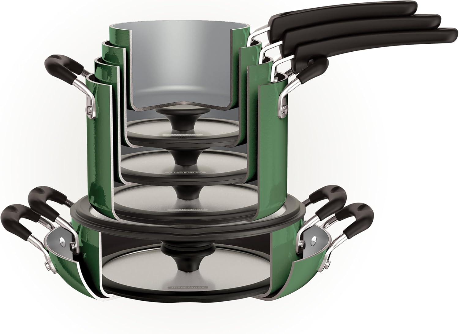 image:imageTramontina Ceramic Non Stick 6Piece Nesting Sauce Pan Set with Lids Stackable Nonstick Cookware Set Dishwasher and Oven Safe Dark GrayGreen Ceramic