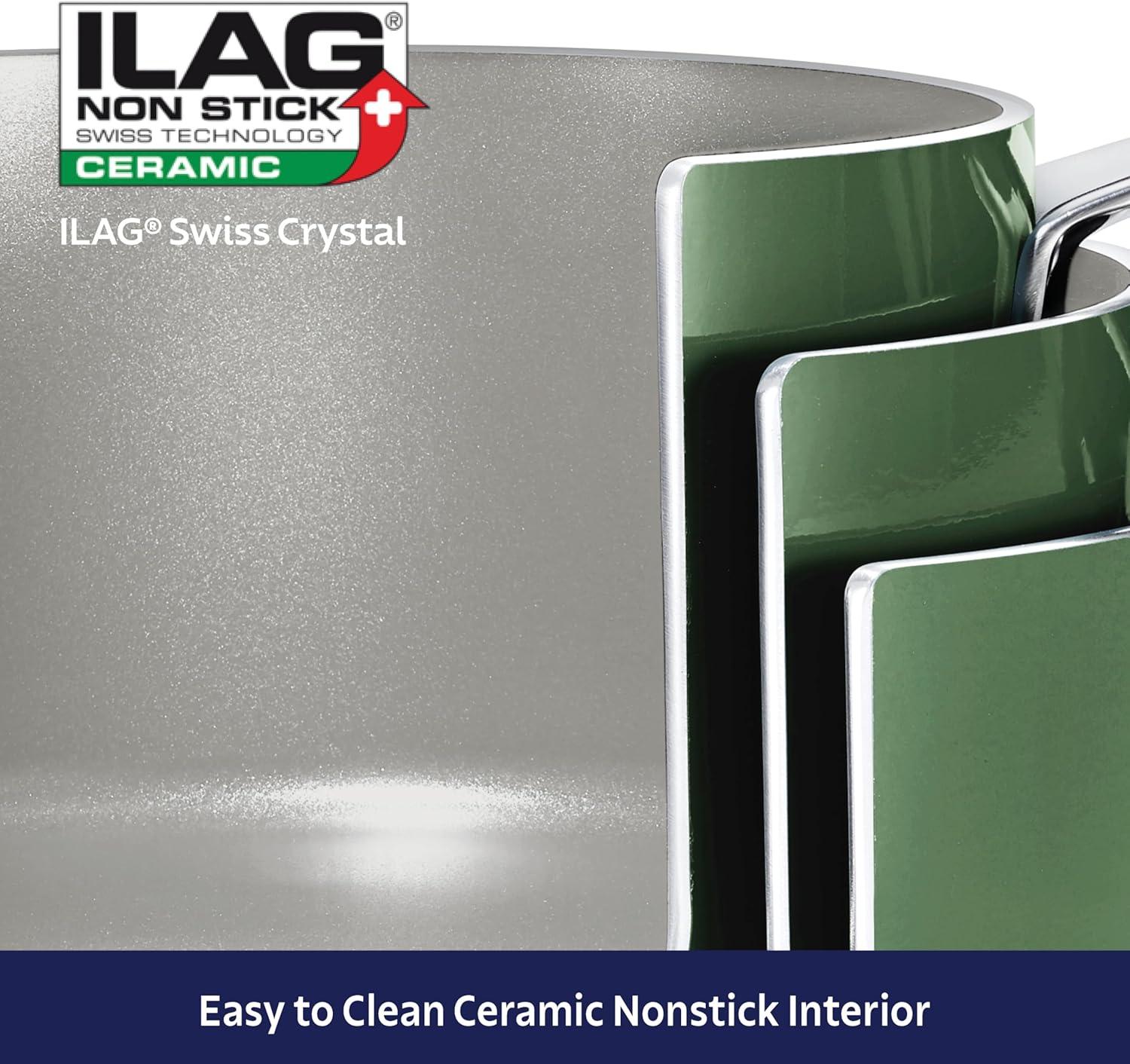 image:imageTramontina Ceramic Non Stick 6Piece Nesting Sauce Pan Set with Lids Stackable Nonstick Cookware Set Dishwasher and Oven Safe Dark GrayGreen Ceramic