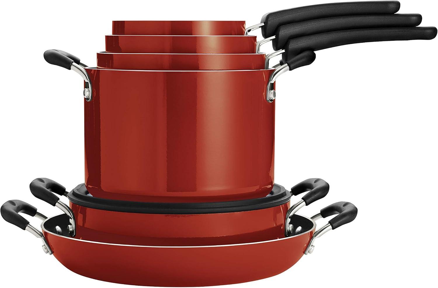 image:imageTramontina Ceramic Non Stick 6Piece Nesting Sauce Pan Set with Lids Stackable Nonstick Cookware Set Dishwasher and Oven Safe Dark GrayRed