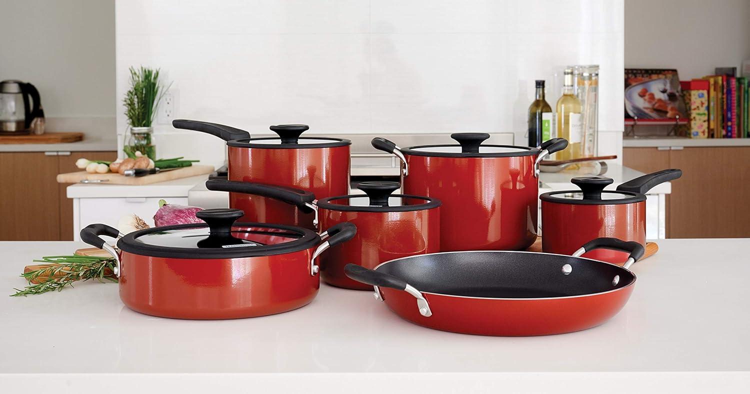 image:imageTramontina Ceramic Non Stick 6Piece Nesting Sauce Pan Set with Lids Stackable Nonstick Cookware Set Dishwasher and Oven Safe Dark GrayRed