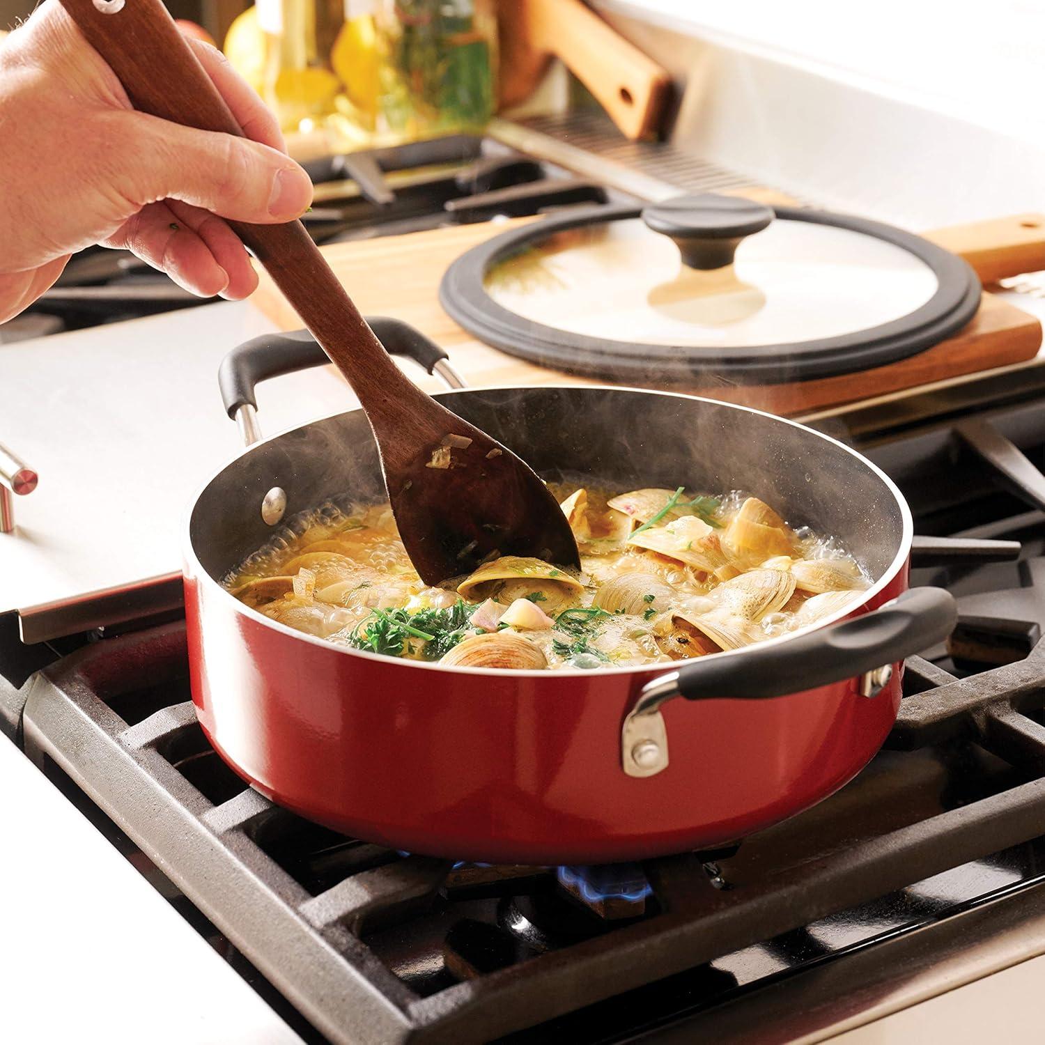 image:imageTramontina Ceramic Non Stick 6Piece Nesting Sauce Pan Set with Lids Stackable Nonstick Cookware Set Dishwasher and Oven Safe Dark GrayRed