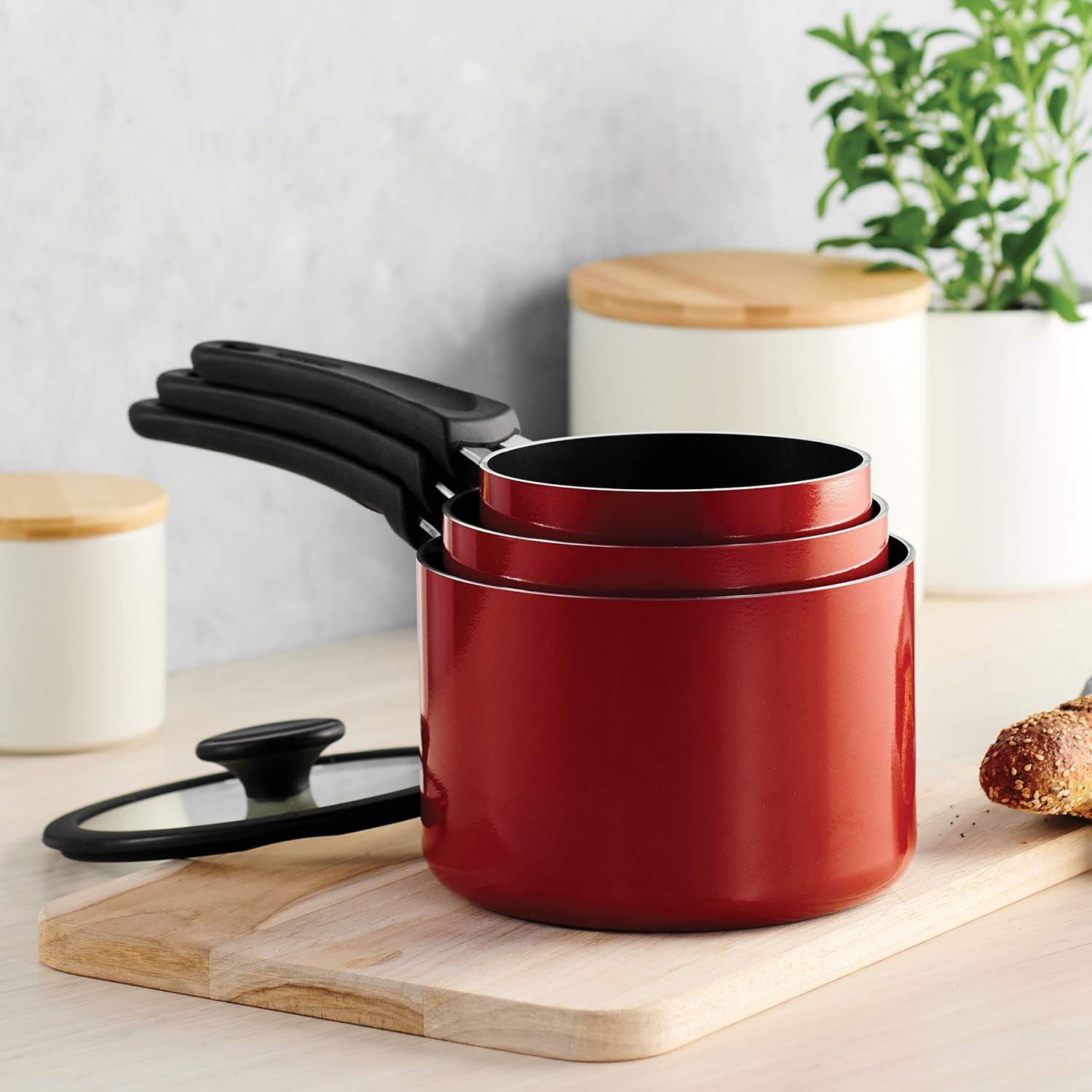 image:imageTramontina Ceramic Non Stick 6Piece Nesting Sauce Pan Set with Lids Stackable Nonstick Cookware Set Dishwasher and Oven Safe Dark GrayRed
