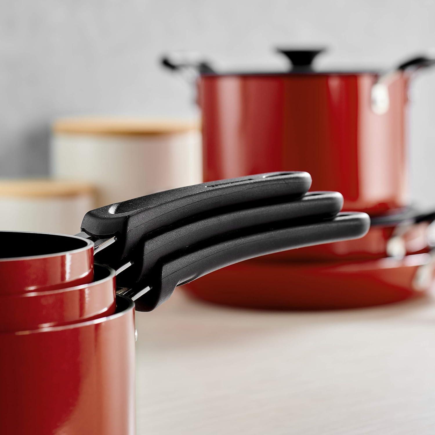 image:imageTramontina Ceramic Non Stick 6Piece Nesting Sauce Pan Set with Lids Stackable Nonstick Cookware Set Dishwasher and Oven Safe Dark GrayRed