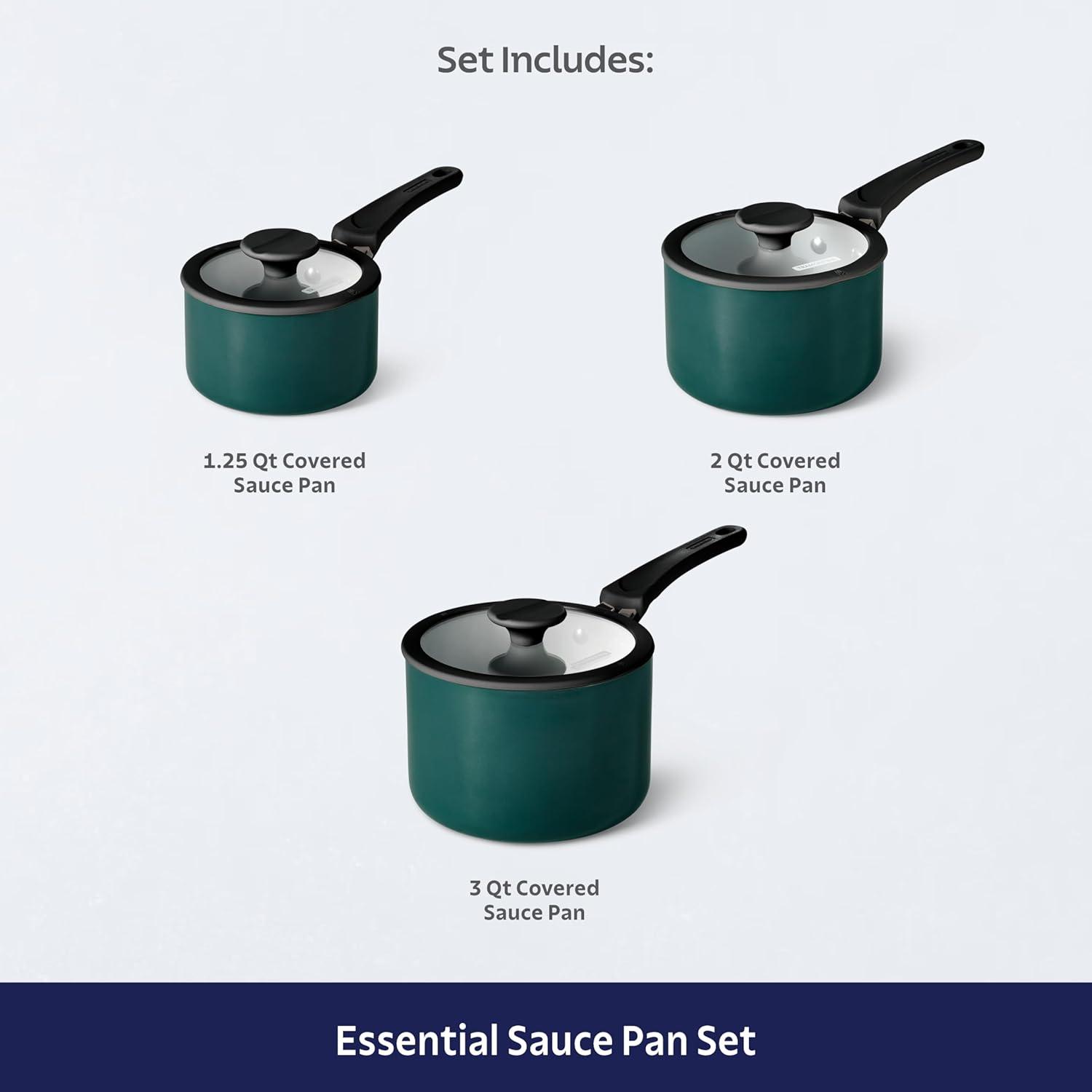 image:imageTramontina Ceramic Non Stick 6Piece Nesting Sauce Pan Set with Lids Stackable Nonstick Cookware Set Dishwasher and Oven Safe Dark GrayTeal Ceramic