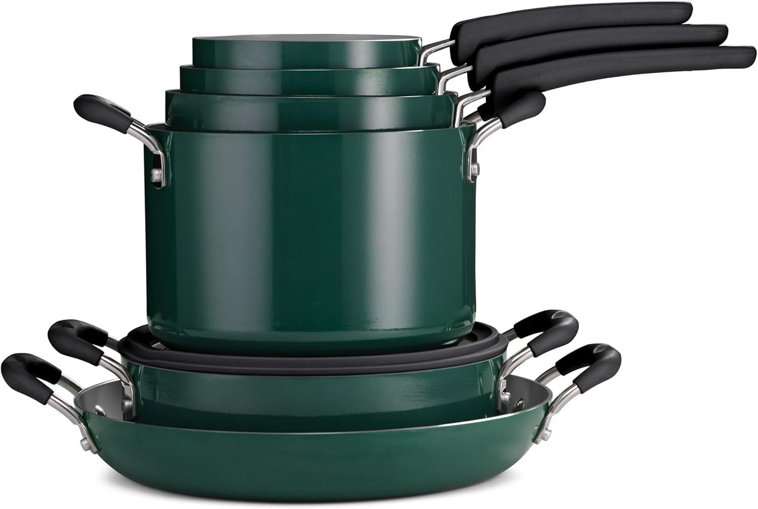 image:imageTramontina Ceramic Non Stick 6Piece Nesting Sauce Pan Set with Lids Stackable Nonstick Cookware Set Dishwasher and Oven Safe Dark GrayTeal Ceramic