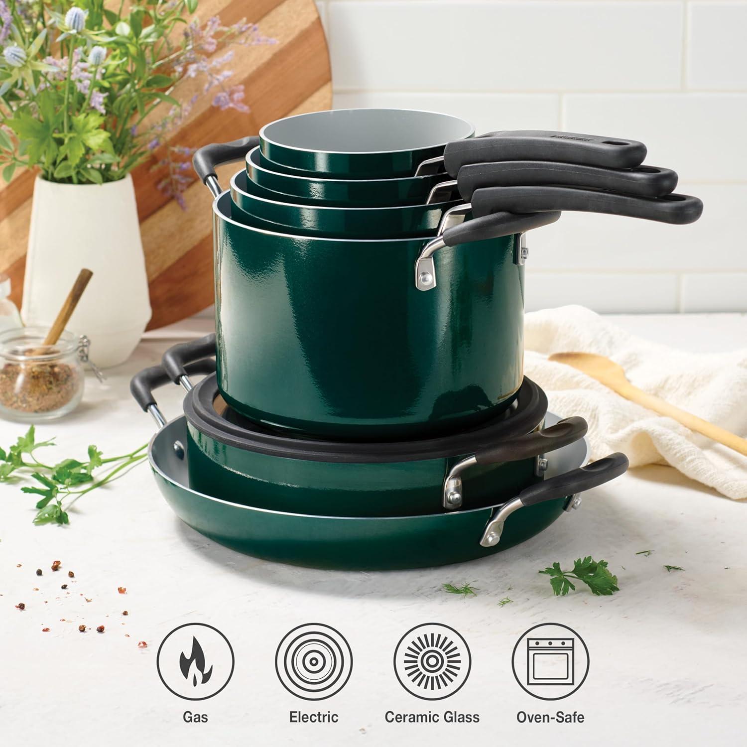 image:imageTramontina Ceramic Non Stick 6Piece Nesting Sauce Pan Set with Lids Stackable Nonstick Cookware Set Dishwasher and Oven Safe Dark GrayTeal Ceramic