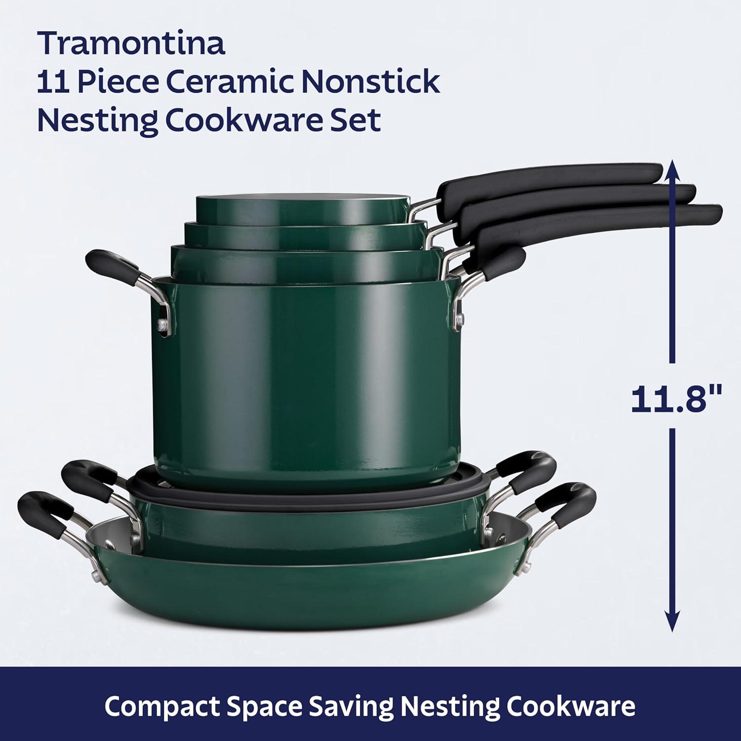 image:imageTramontina Ceramic Non Stick 6Piece Nesting Sauce Pan Set with Lids Stackable Nonstick Cookware Set Dishwasher and Oven Safe Dark GrayTeal Ceramic