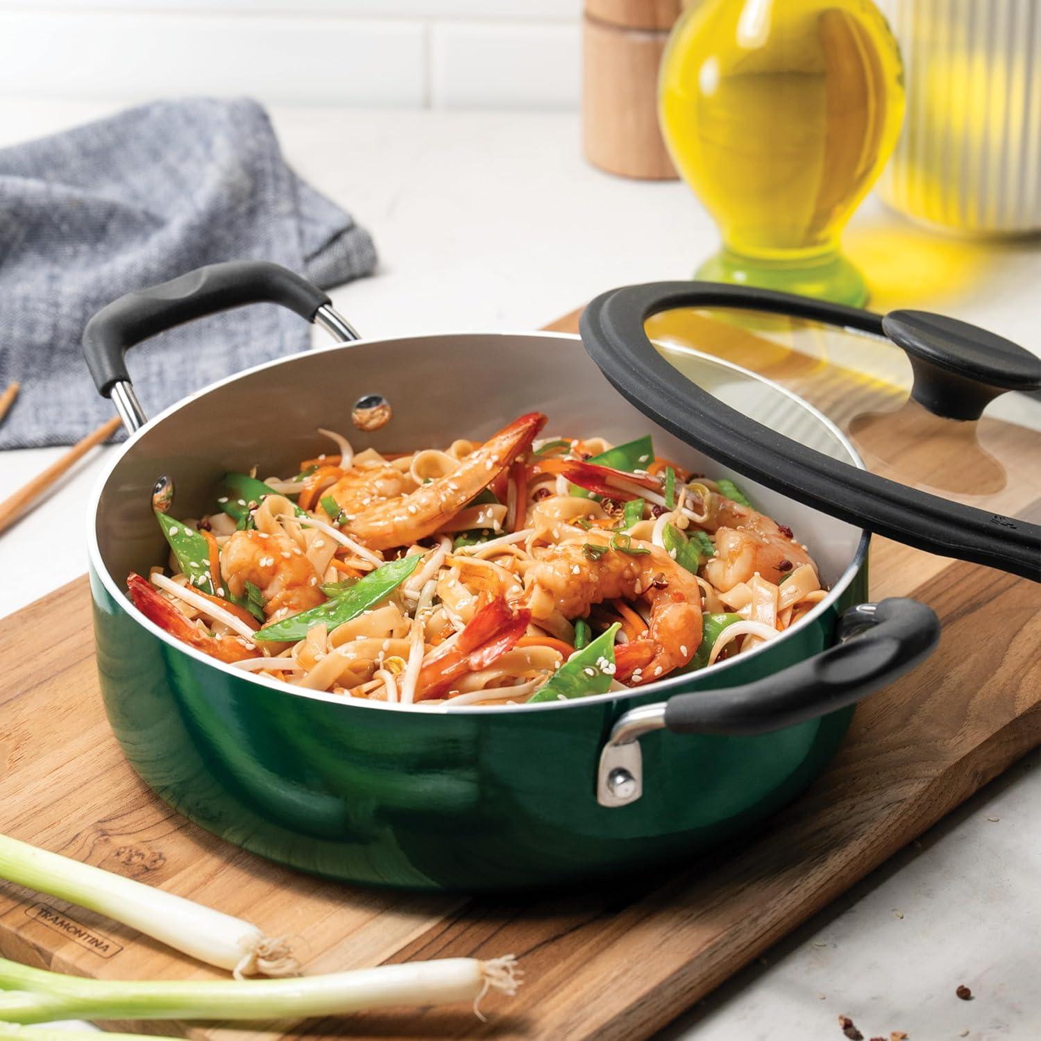 image:imageTramontina Ceramic Non Stick 6Piece Nesting Sauce Pan Set with Lids Stackable Nonstick Cookware Set Dishwasher and Oven Safe Dark GrayTeal Ceramic