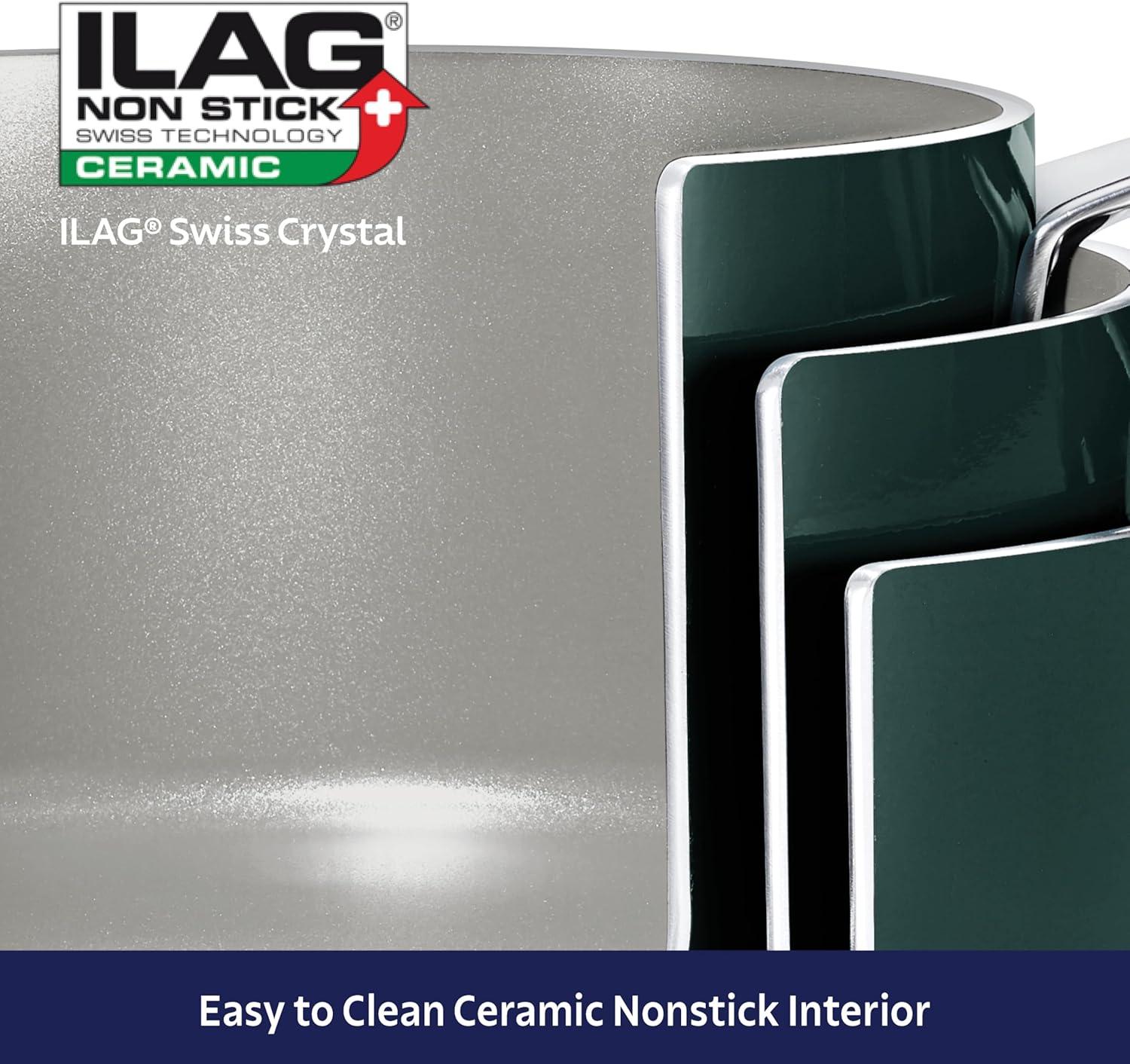 image:imageTramontina Ceramic Non Stick 6Piece Nesting Sauce Pan Set with Lids Stackable Nonstick Cookware Set Dishwasher and Oven Safe Dark GrayTeal Ceramic