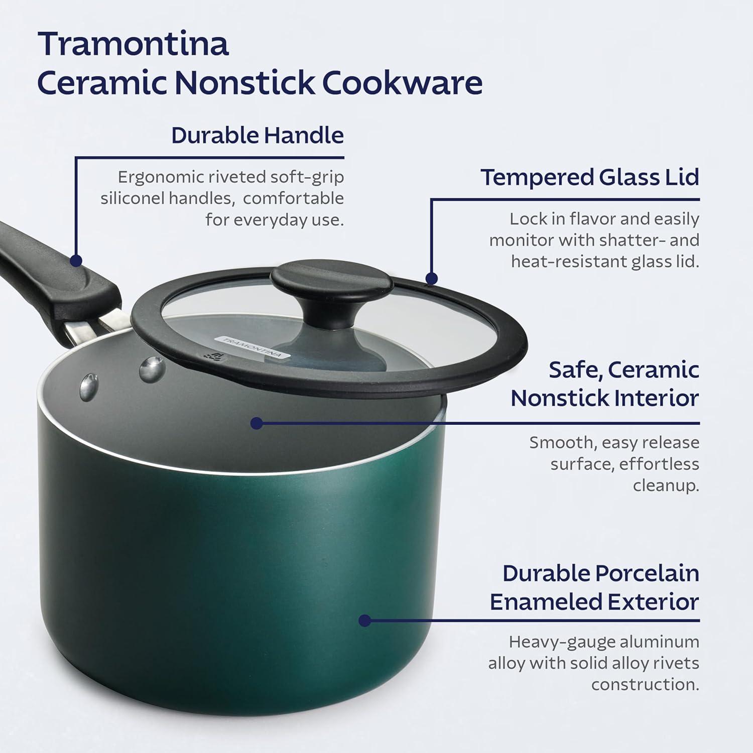 image:imageTramontina Ceramic Non Stick 6Piece Nesting Sauce Pan Set with Lids Stackable Nonstick Cookware Set Dishwasher and Oven Safe Dark GrayTeal Ceramic