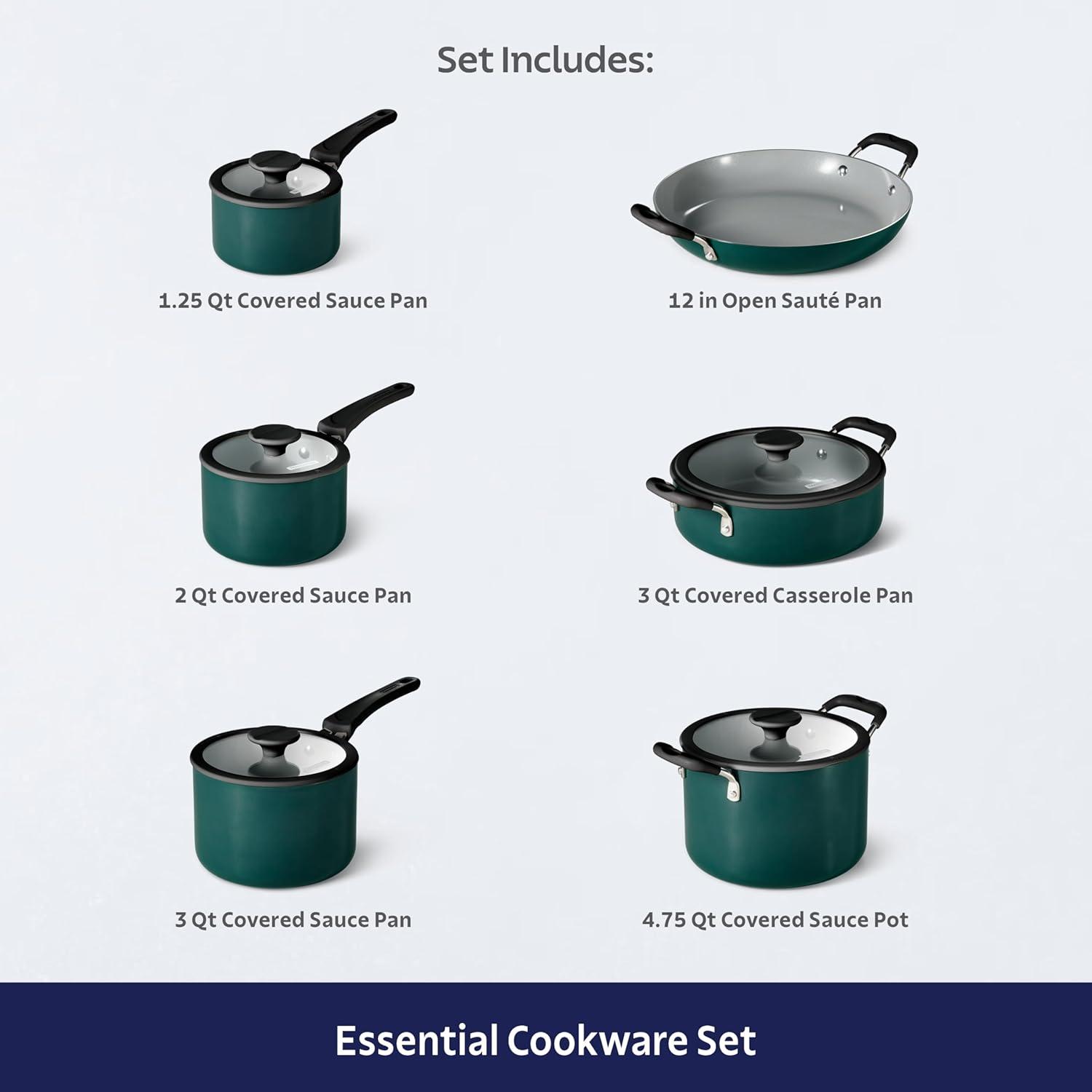 image:imageTramontina Ceramic Non Stick 6Piece Nesting Sauce Pan Set with Lids Stackable Nonstick Cookware Set Dishwasher and Oven Safe Dark GrayTeal Ceramic