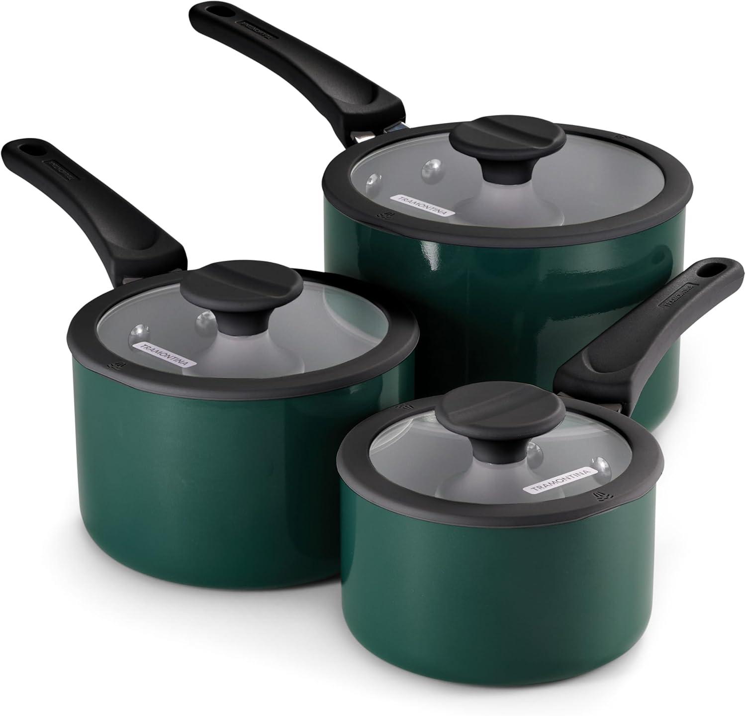 image:imageTramontina Ceramic Non Stick 6Piece Nesting Sauce Pan Set with Lids Stackable Nonstick Cookware Set Dishwasher and Oven Safe Dark GrayTeal Ceramic