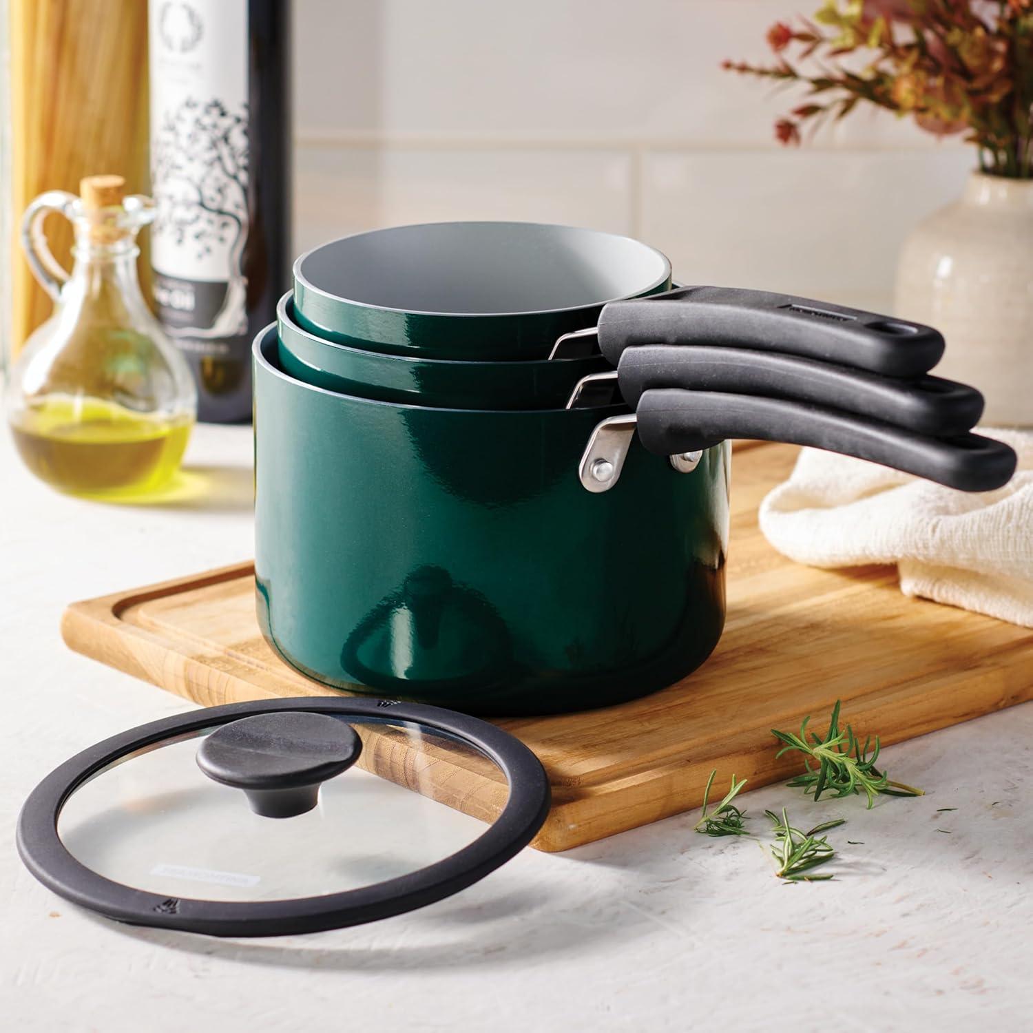 image:imageTramontina Ceramic Non Stick 6Piece Nesting Sauce Pan Set with Lids Stackable Nonstick Cookware Set Dishwasher and Oven Safe Dark GrayTeal Ceramic