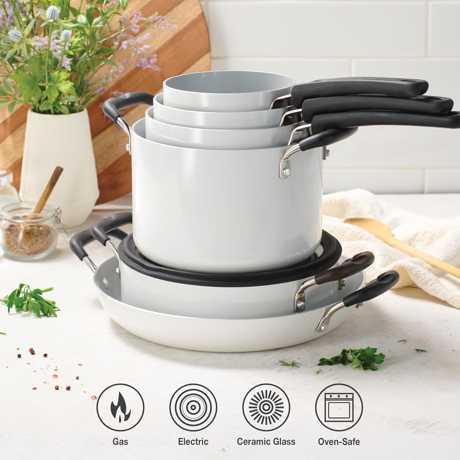 image:imageTramontina Ceramic Non Stick 6Piece Nesting Sauce Pan Set with Lids Stackable Nonstick Cookware Set Dishwasher and Oven Safe Dark GrayWhite Ceramic