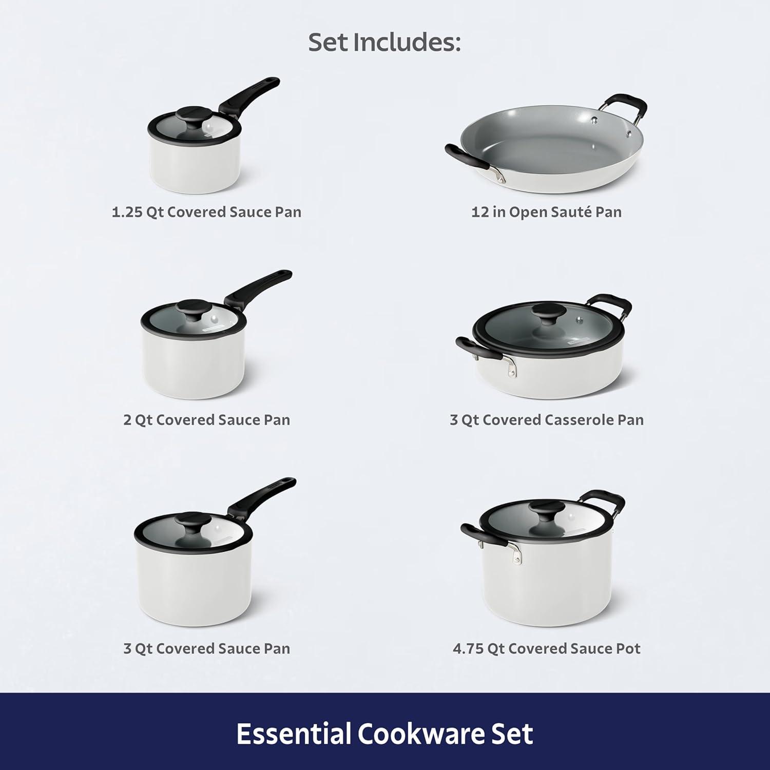 image:imageTramontina Ceramic Non Stick 6Piece Nesting Sauce Pan Set with Lids Stackable Nonstick Cookware Set Dishwasher and Oven Safe Dark GrayWhite Ceramic