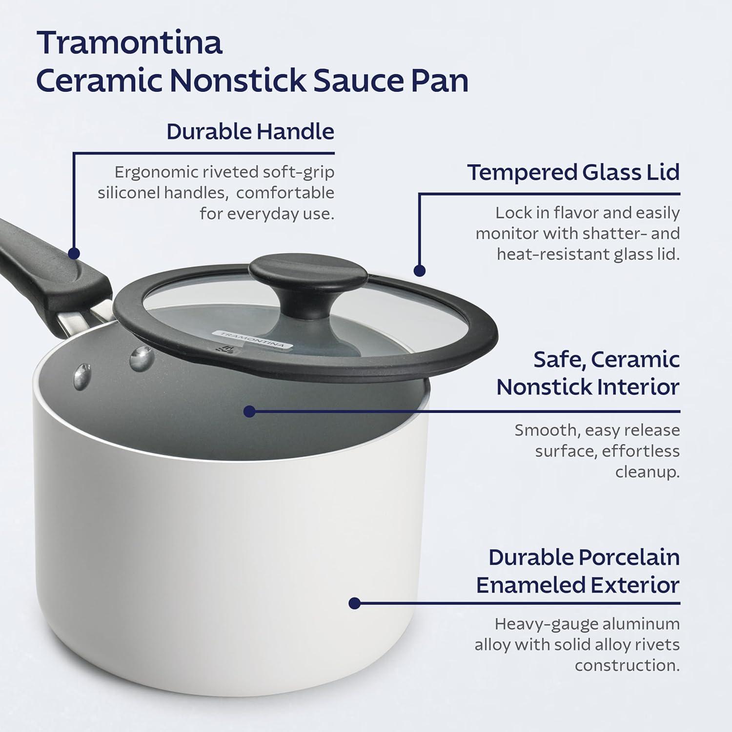image:imageTramontina Ceramic Non Stick 6Piece Nesting Sauce Pan Set with Lids Stackable Nonstick Cookware Set Dishwasher and Oven Safe Dark GrayWhite Ceramic