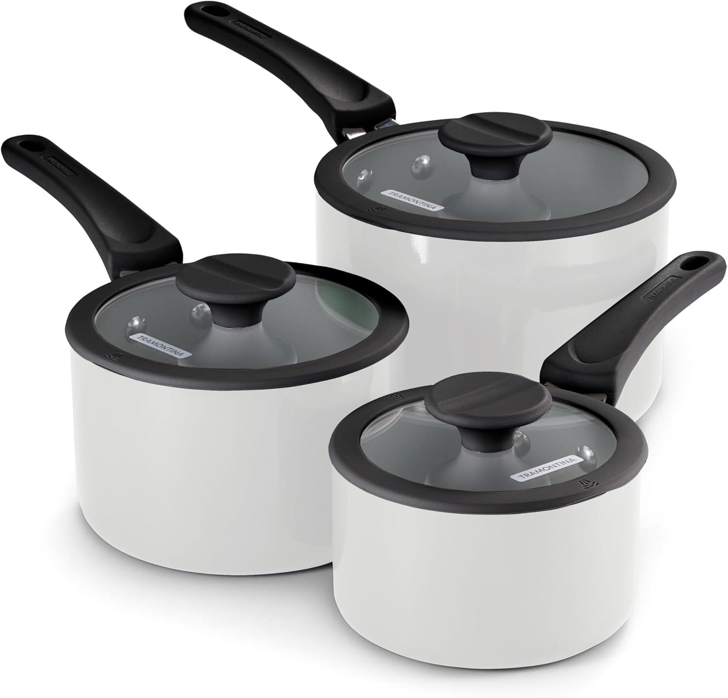 image:imageTramontina Ceramic Non Stick 6Piece Nesting Sauce Pan Set with Lids Stackable Nonstick Cookware Set Dishwasher and Oven Safe Dark GrayWhite Ceramic
