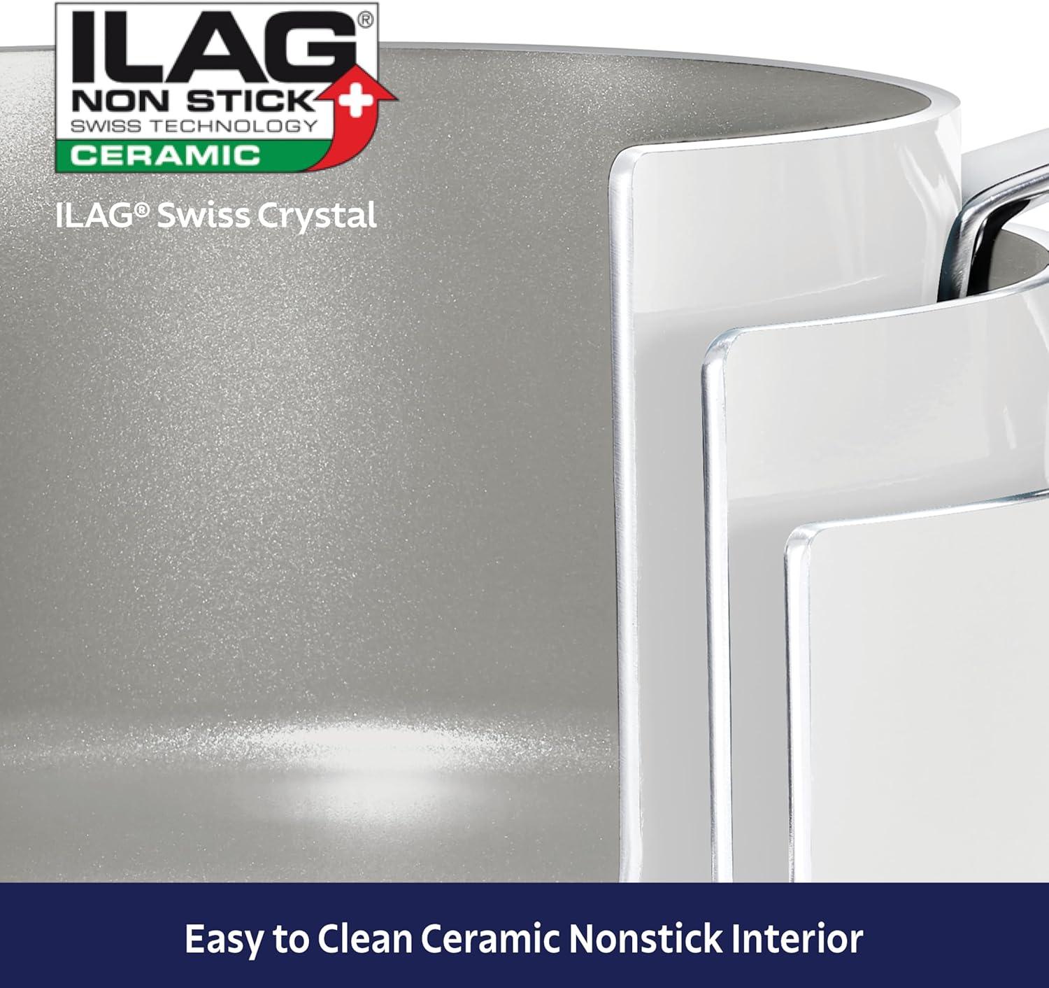 image:imageTramontina Ceramic Non Stick 6Piece Nesting Sauce Pan Set with Lids Stackable Nonstick Cookware Set Dishwasher and Oven Safe Dark GrayWhite Ceramic