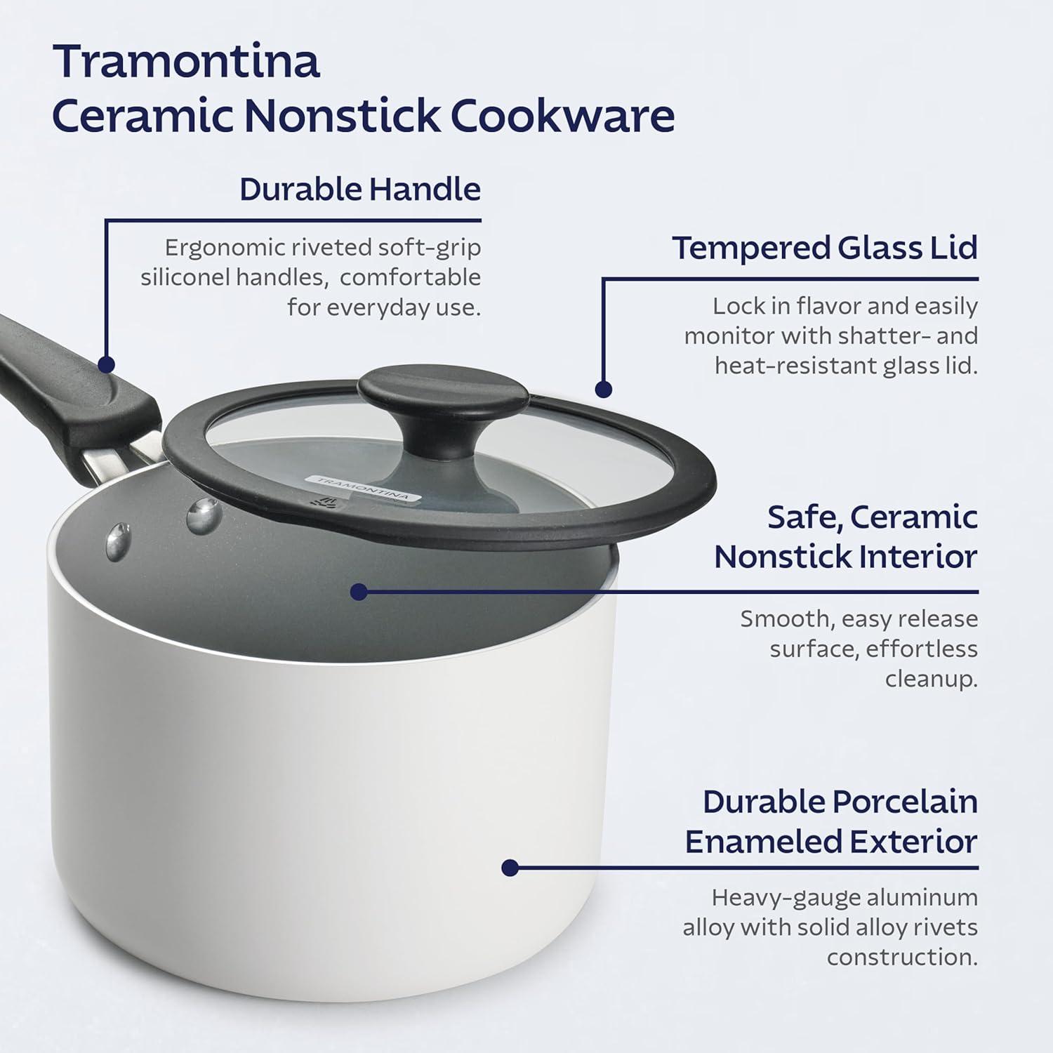 image:imageTramontina Ceramic Non Stick 6Piece Nesting Sauce Pan Set with Lids Stackable Nonstick Cookware Set Dishwasher and Oven Safe Dark GrayWhite Ceramic