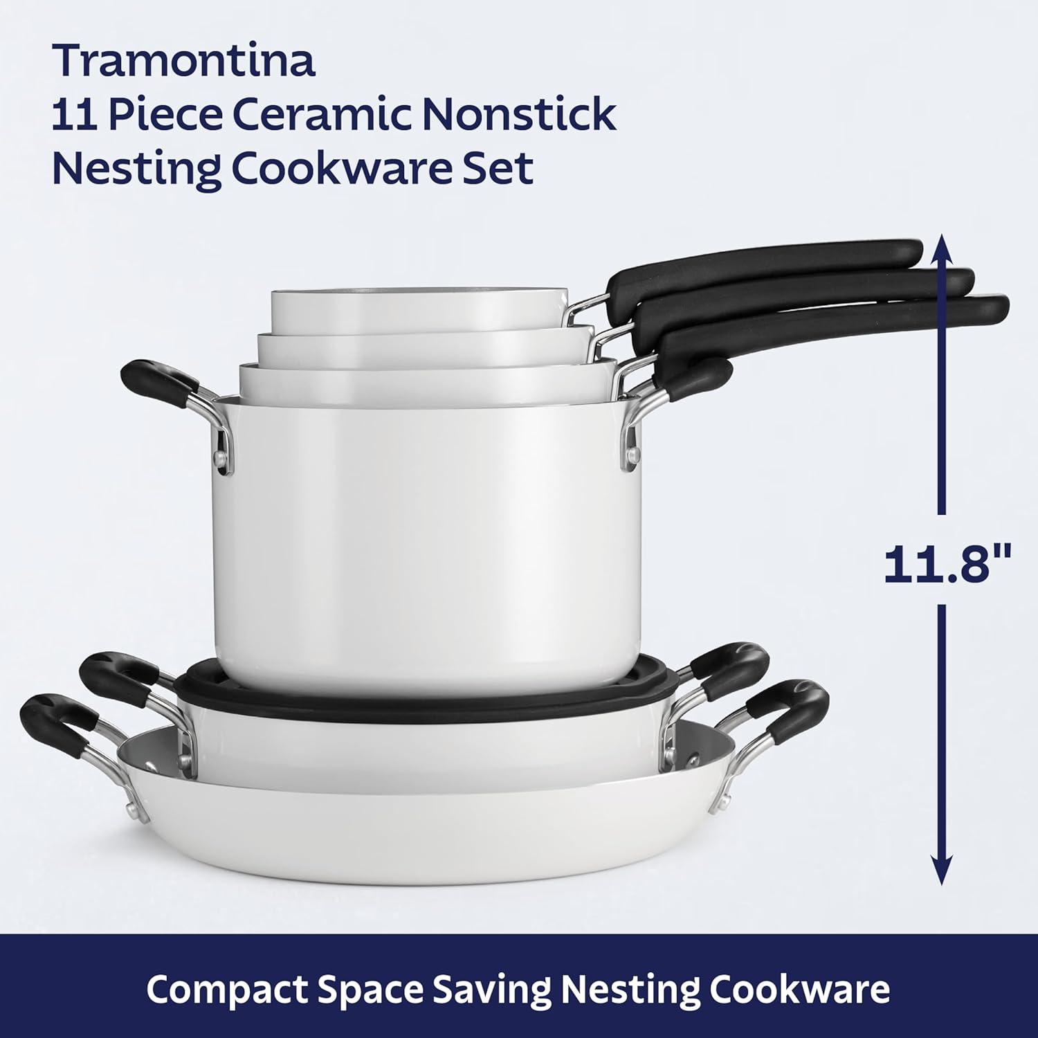 image:imageTramontina Ceramic Non Stick 6Piece Nesting Sauce Pan Set with Lids Stackable Nonstick Cookware Set Dishwasher and Oven Safe Dark GrayWhite Ceramic