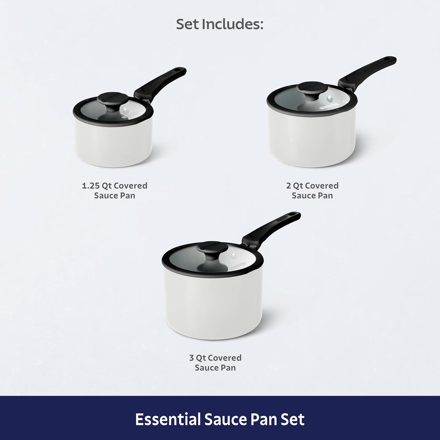 image:imageTramontina Ceramic Non Stick 6Piece Nesting Sauce Pan Set with Lids Stackable Nonstick Cookware Set Dishwasher and Oven Safe Dark GrayWhite Ceramic