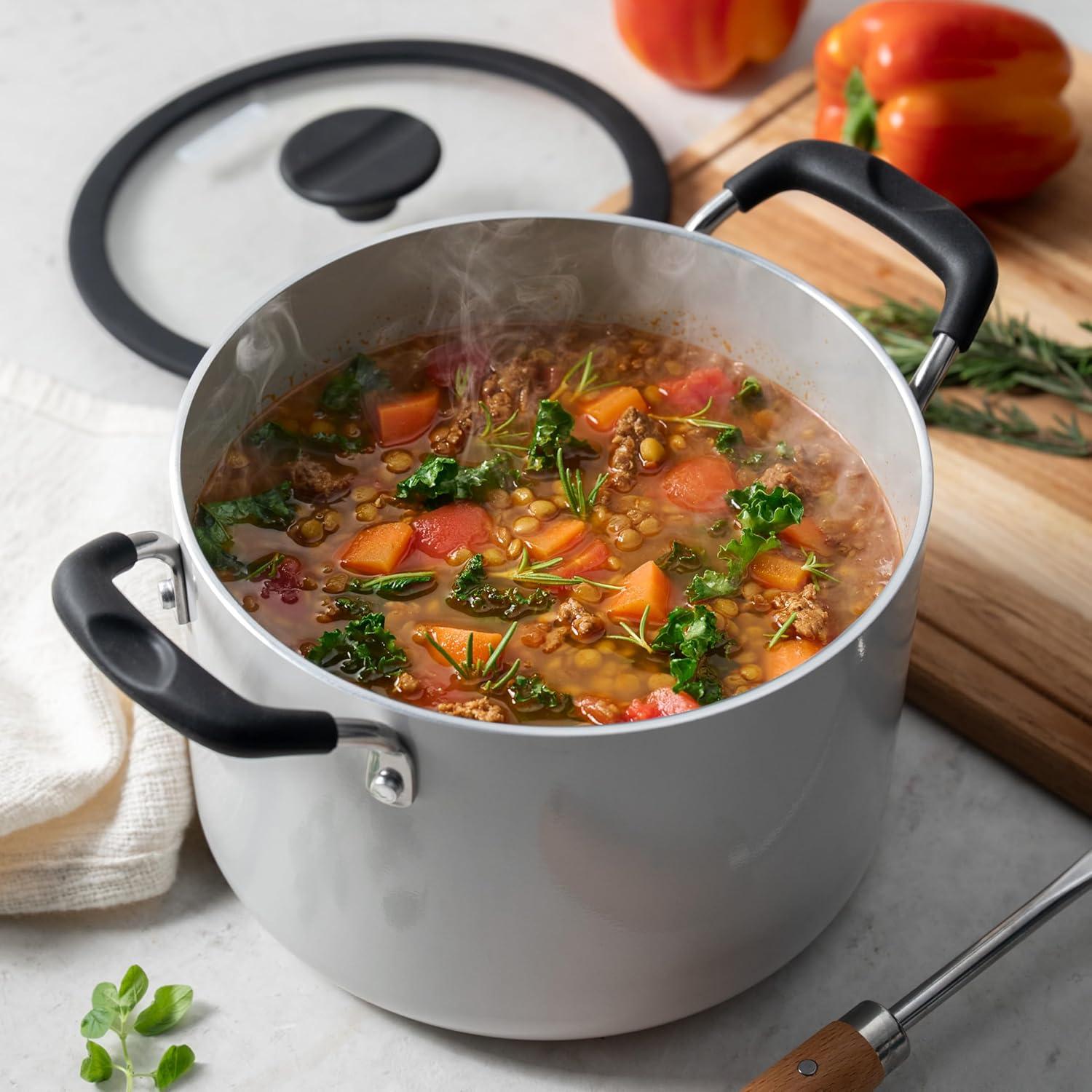 image:imageTramontina Ceramic Non Stick 6Piece Nesting Sauce Pan Set with Lids Stackable Nonstick Cookware Set Dishwasher and Oven Safe Dark GrayWhite Ceramic