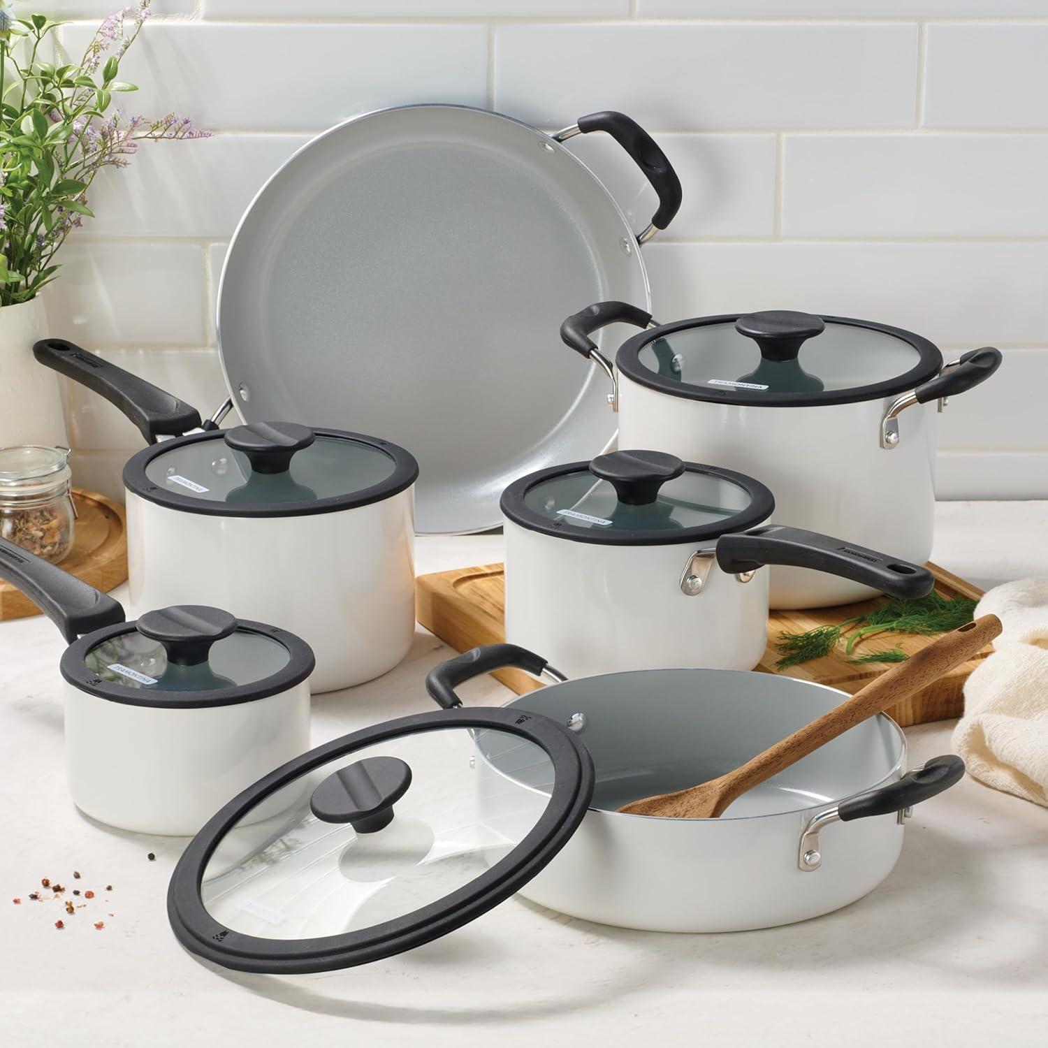image:imageTramontina Ceramic Non Stick 6Piece Nesting Sauce Pan Set with Lids Stackable Nonstick Cookware Set Dishwasher and Oven Safe Dark GrayWhite Ceramic