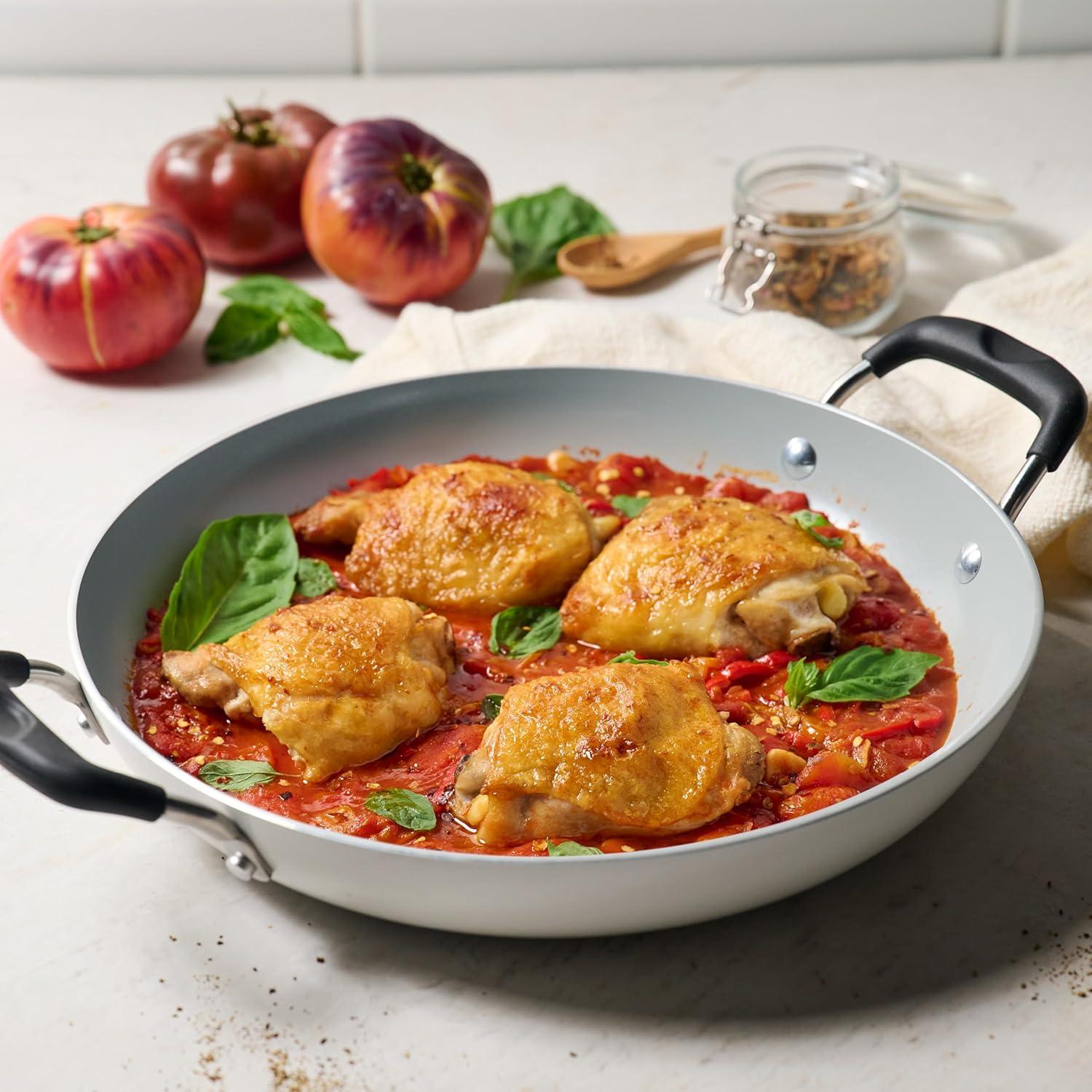 image:imageTramontina Ceramic Non Stick 6Piece Nesting Sauce Pan Set with Lids Stackable Nonstick Cookware Set Dishwasher and Oven Safe Dark GrayWhite Ceramic