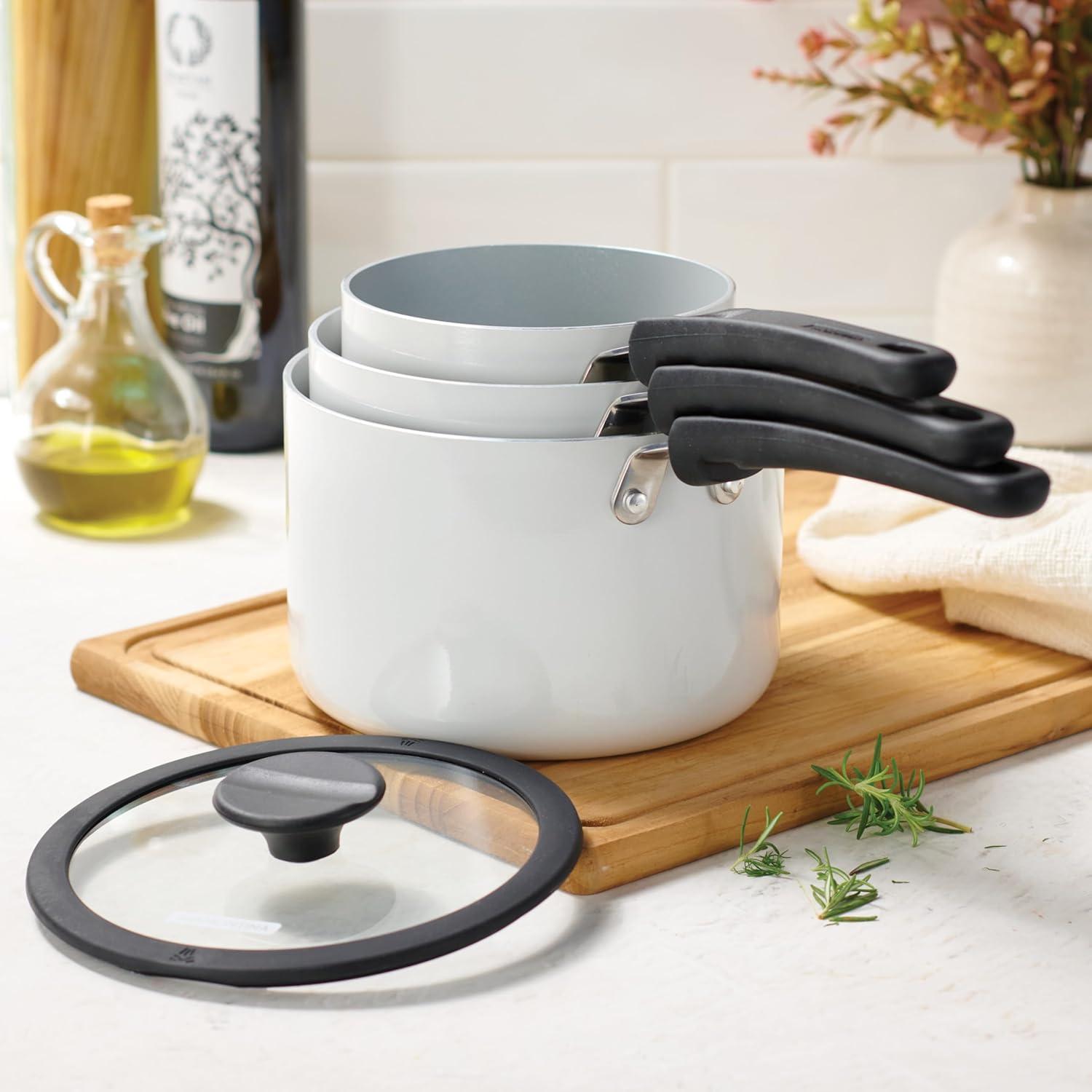 image:imageTramontina Ceramic Non Stick 6Piece Nesting Sauce Pan Set with Lids Stackable Nonstick Cookware Set Dishwasher and Oven Safe Dark GrayWhite Ceramic