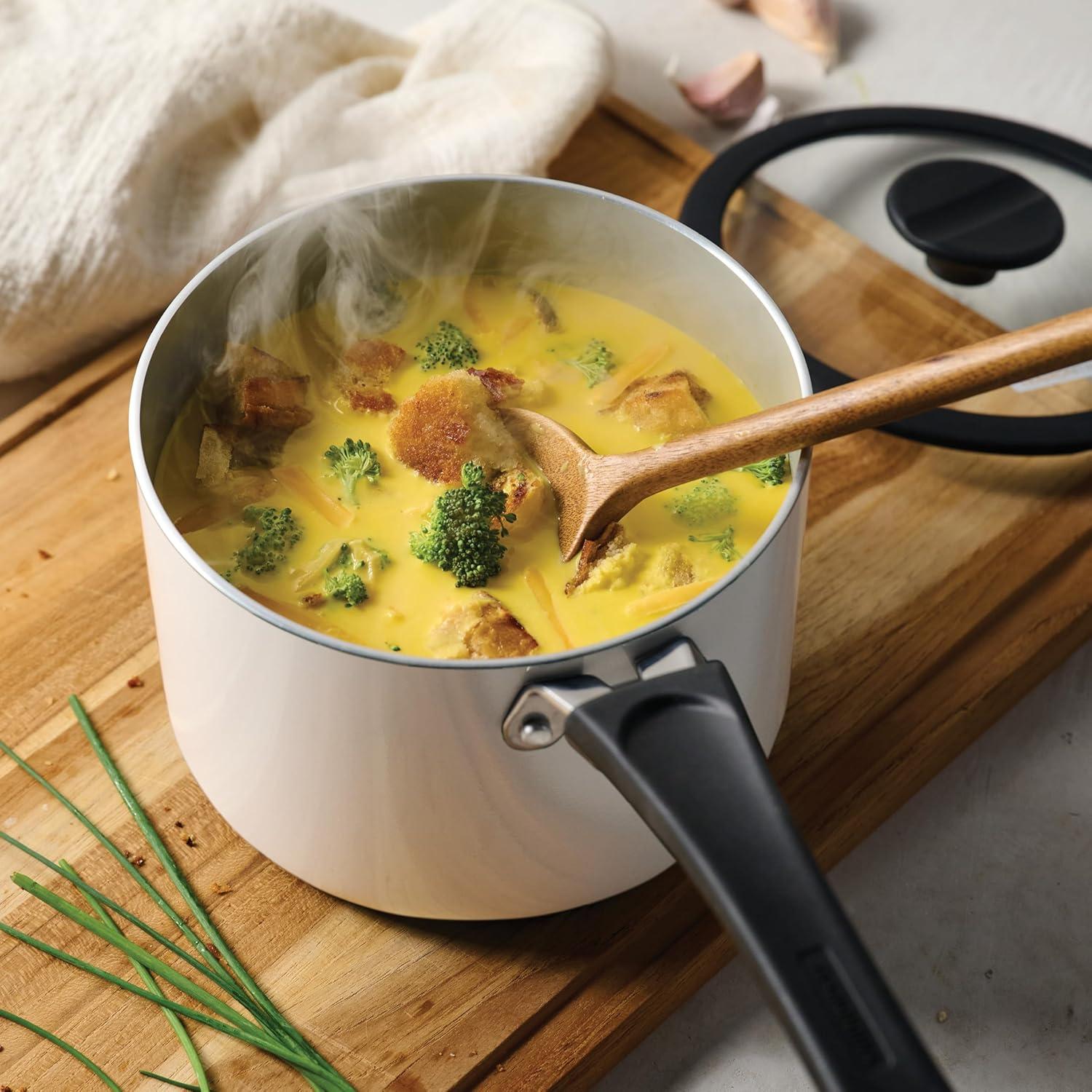 image:imageTramontina Ceramic Non Stick 6Piece Nesting Sauce Pan Set with Lids Stackable Nonstick Cookware Set Dishwasher and Oven Safe Dark GrayWhite Ceramic