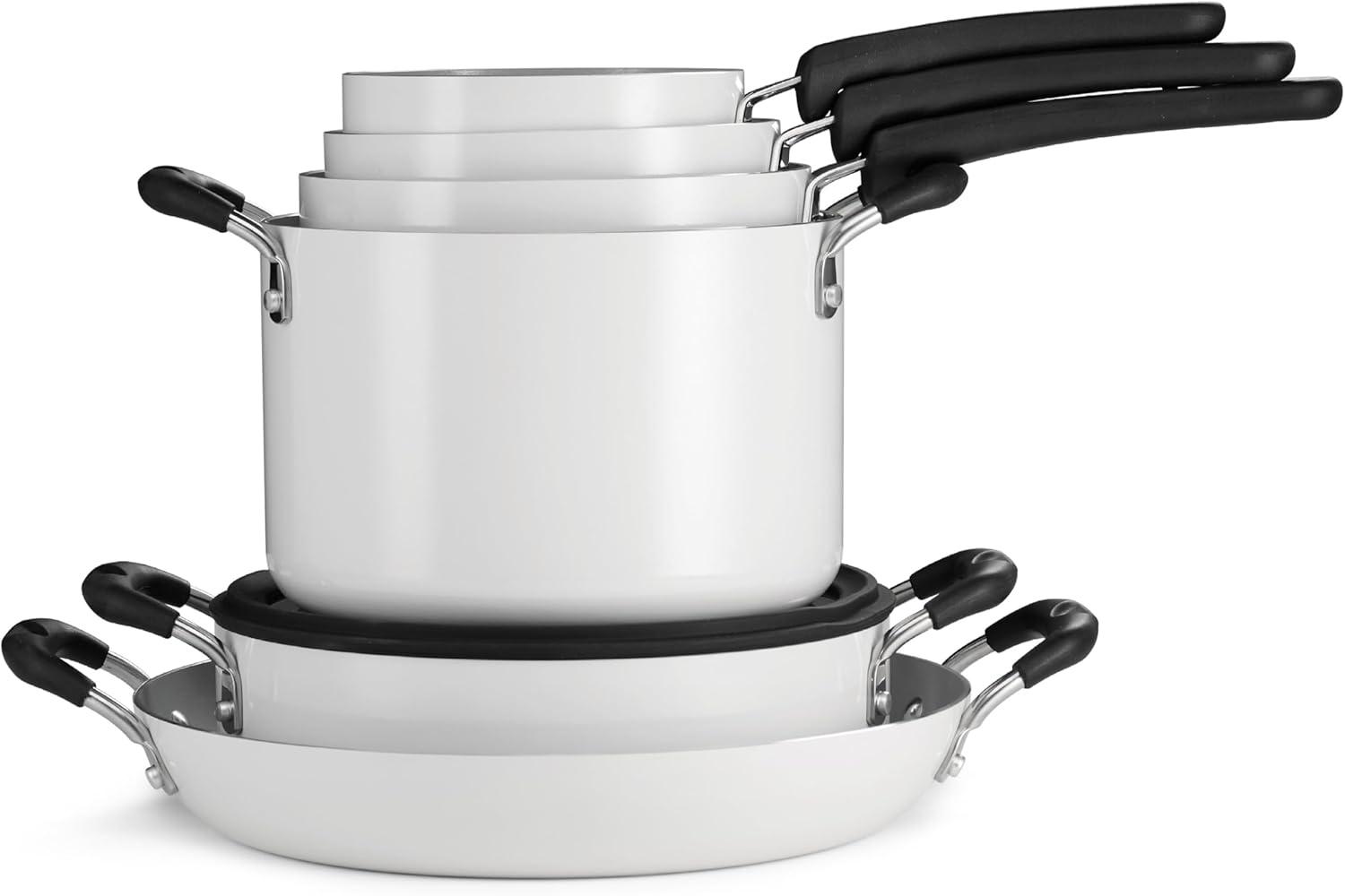 image:imageTramontina Ceramic Non Stick 6Piece Nesting Sauce Pan Set with Lids Stackable Nonstick Cookware Set Dishwasher and Oven Safe Dark GrayWhite Ceramic