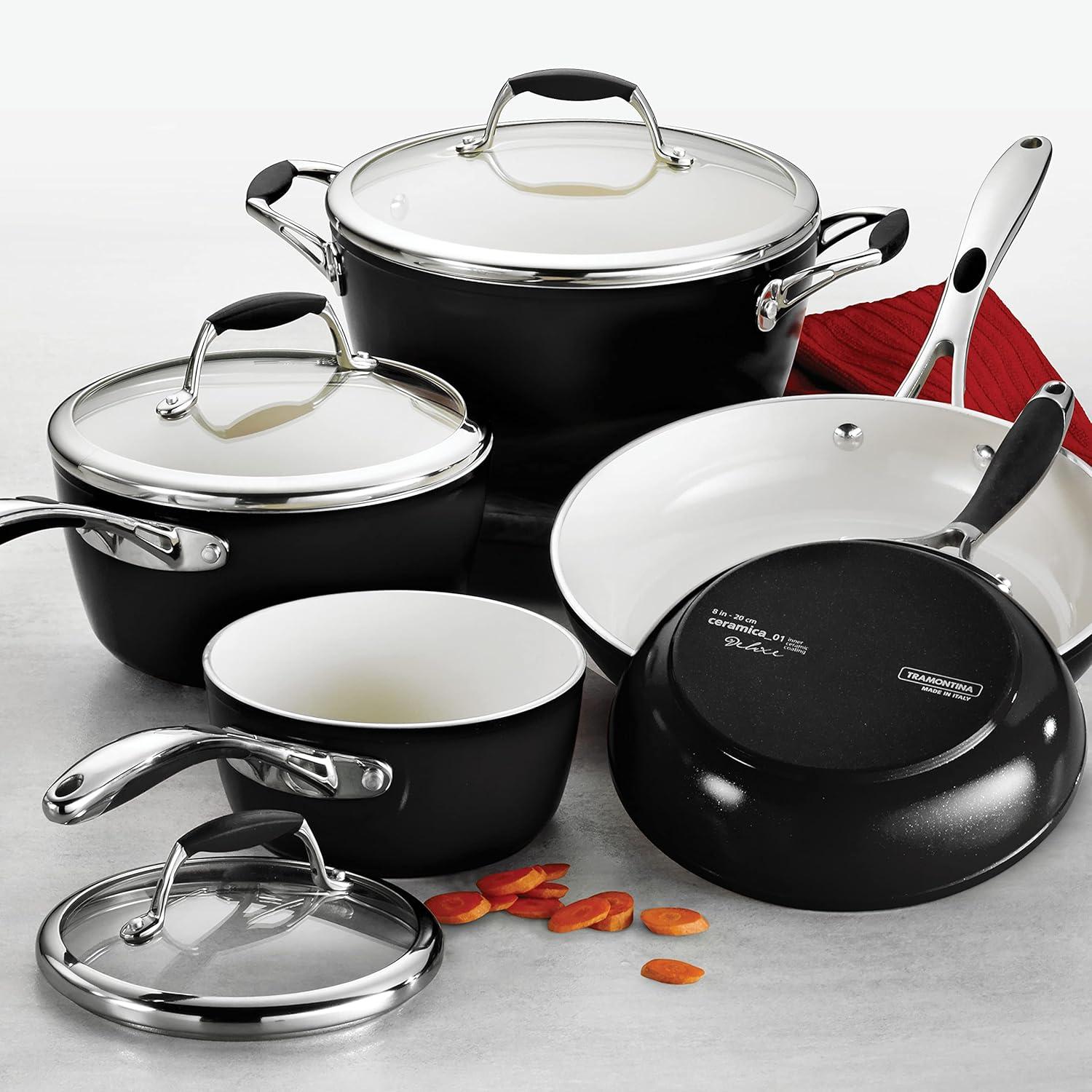image:imageTramontina Ceramica Deluxe 10Inch Frying Pan Ceramic Non Stick Skillet OvenSafe Metallic BlackCookware Set