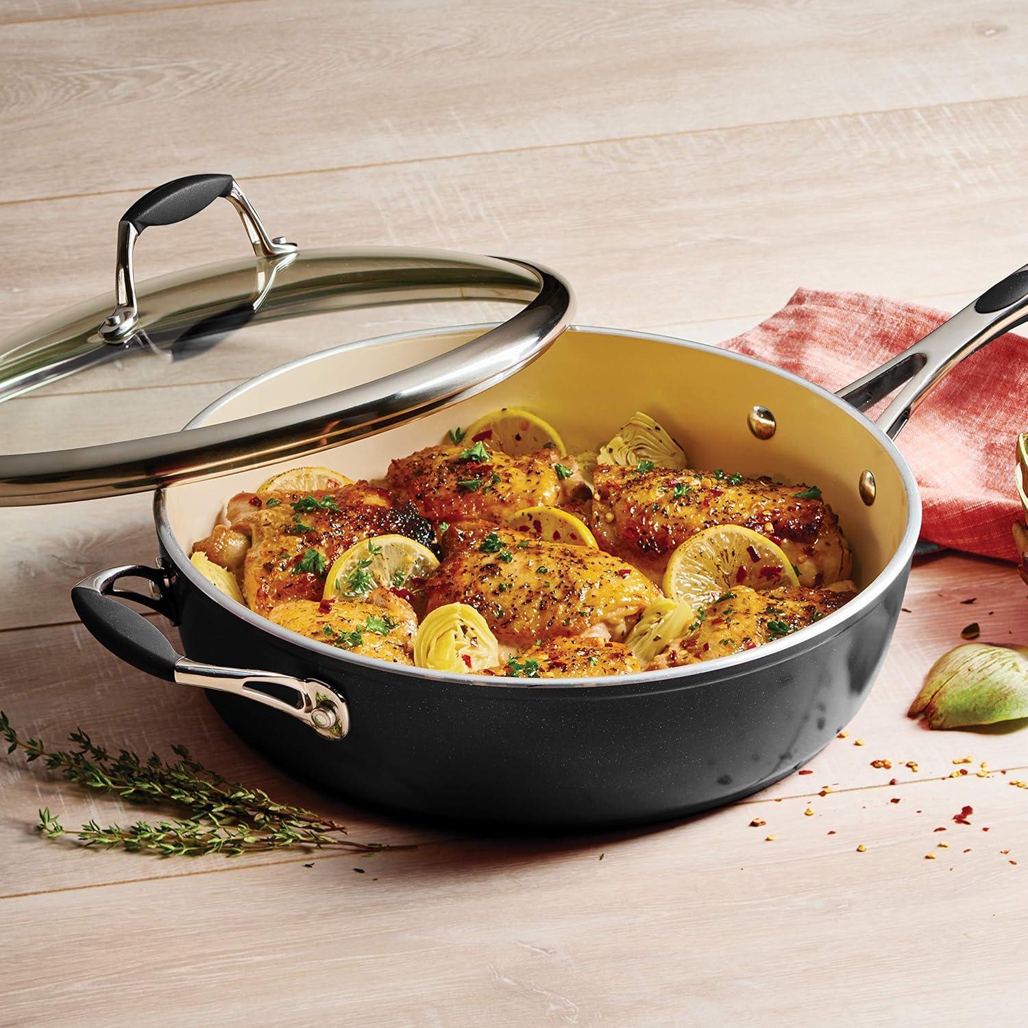image:imageTramontina Ceramica Deluxe 10Inch Frying Pan Ceramic Non Stick Skillet OvenSafe Metallic BlackDeep Skillet