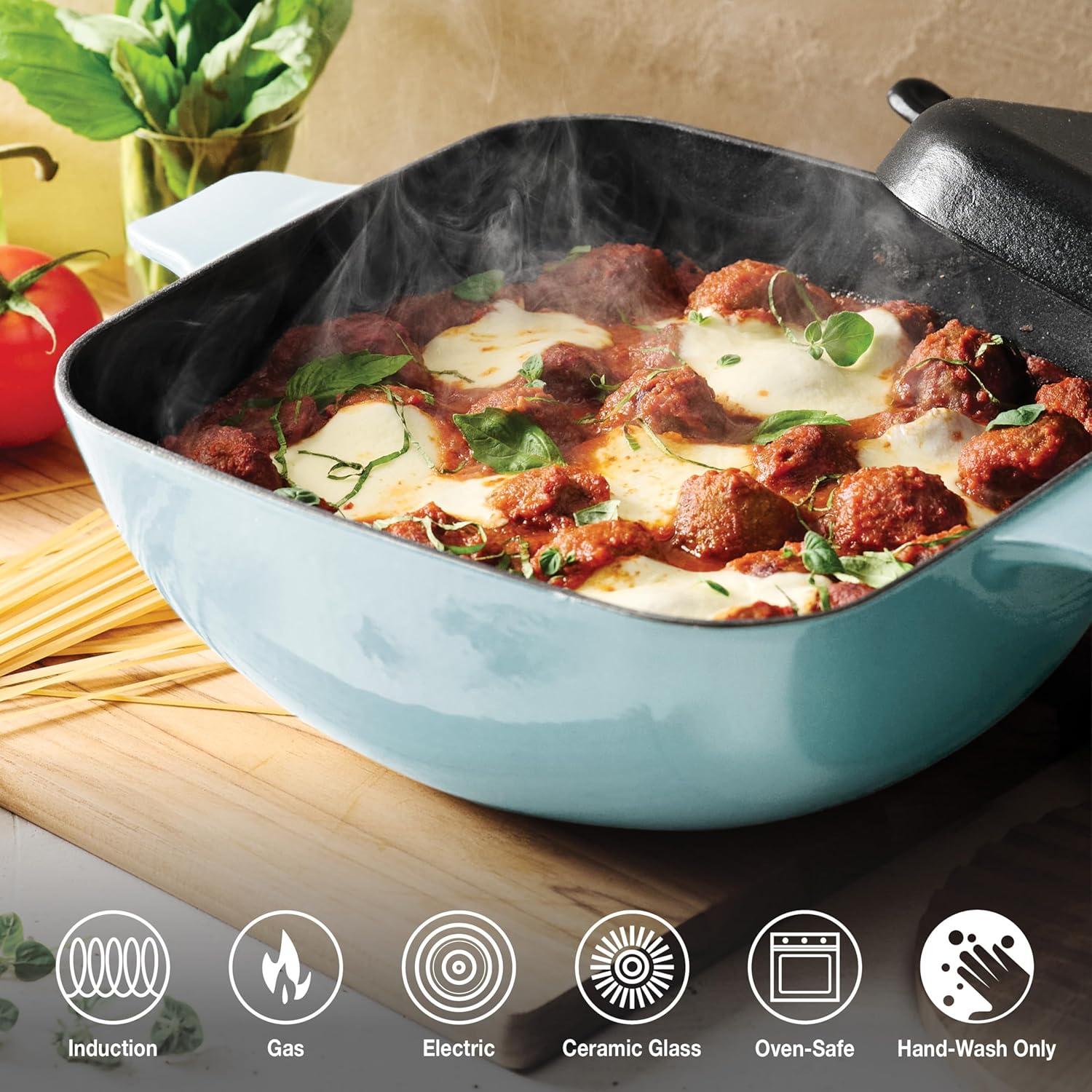 image:imageTramontina Cultura 2in1 Enameled Cast Iron Dutch Oven Pot with Reversible Lid Griddle and Trivet Oven Safe 65Quart MultiCooker Teal GreenStarlight Blue