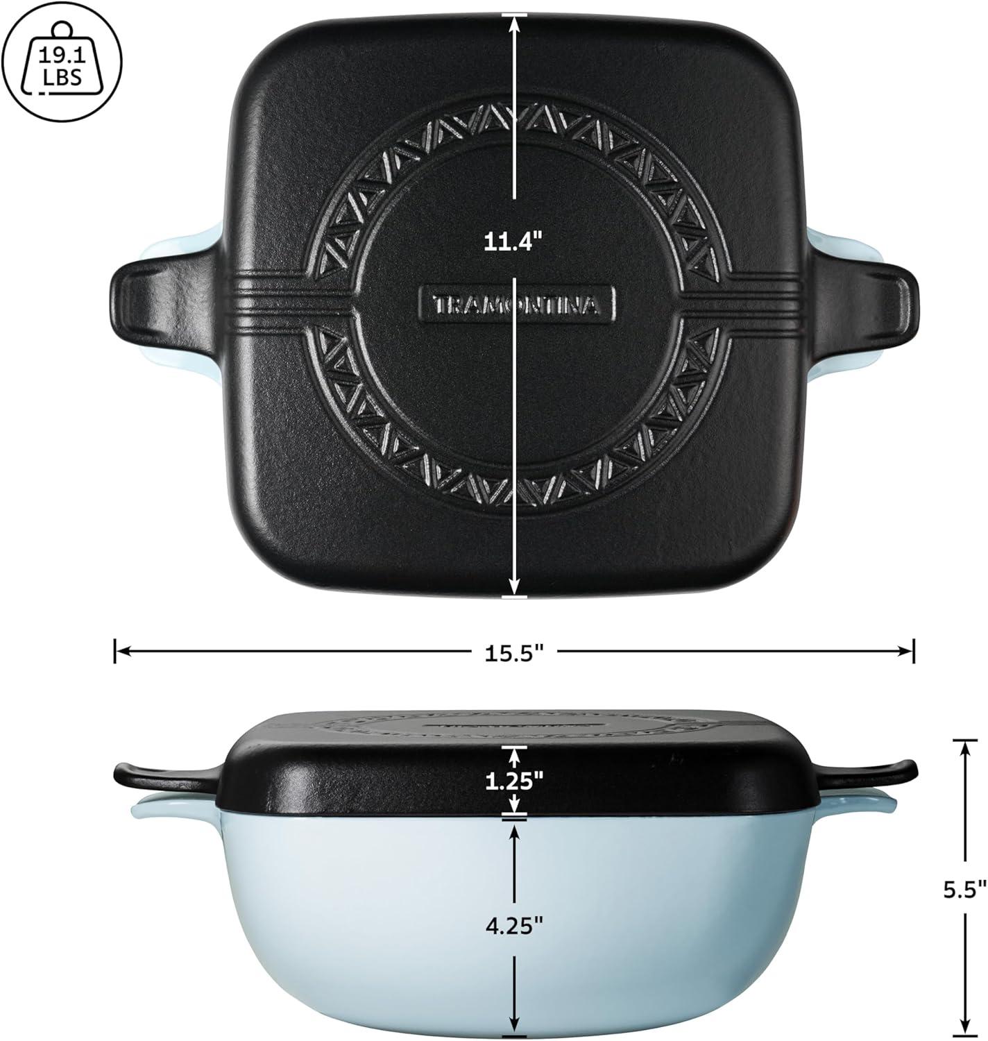 image:imageTramontina Cultura 2in1 Enameled Cast Iron Dutch Oven Pot with Reversible Lid Griddle and Trivet Oven Safe 65Quart MultiCooker Teal GreenStarlight Blue