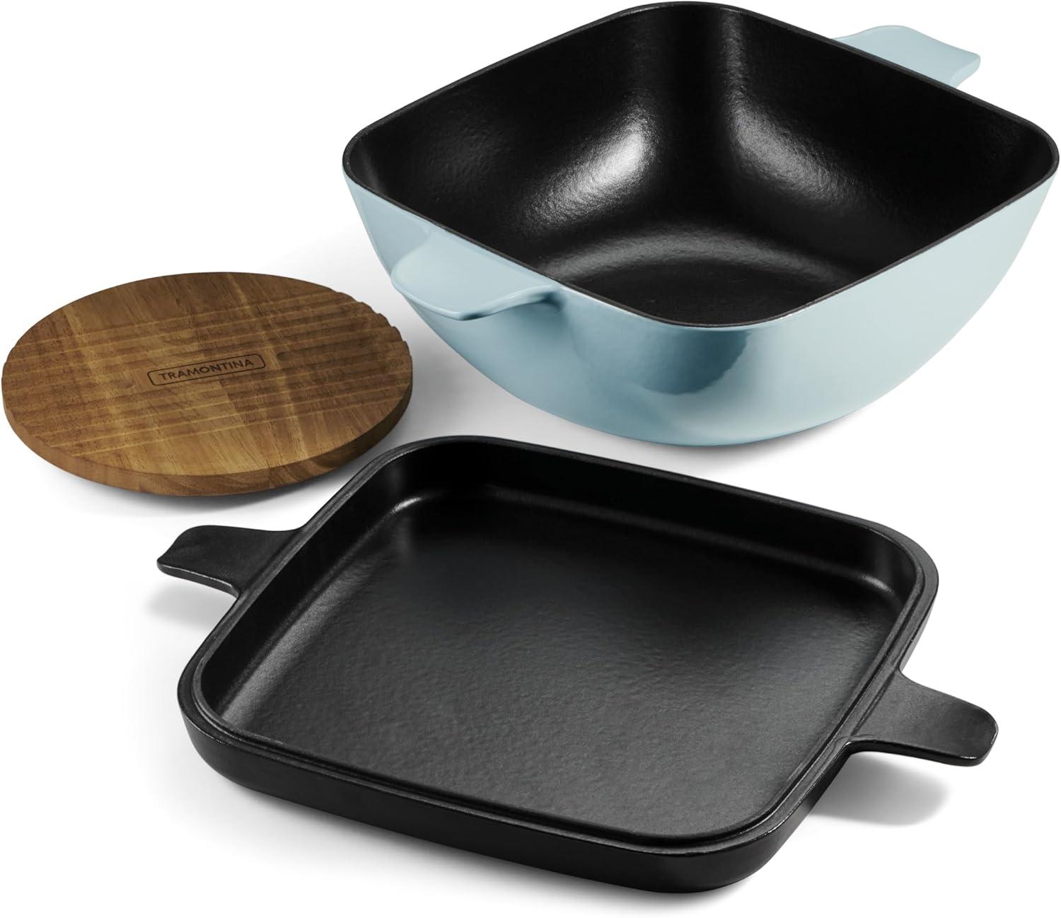 image:imageTramontina Cultura 2in1 Enameled Cast Iron Dutch Oven Pot with Reversible Lid Griddle and Trivet Oven Safe 65Quart MultiCooker Teal GreenStarlight Blue