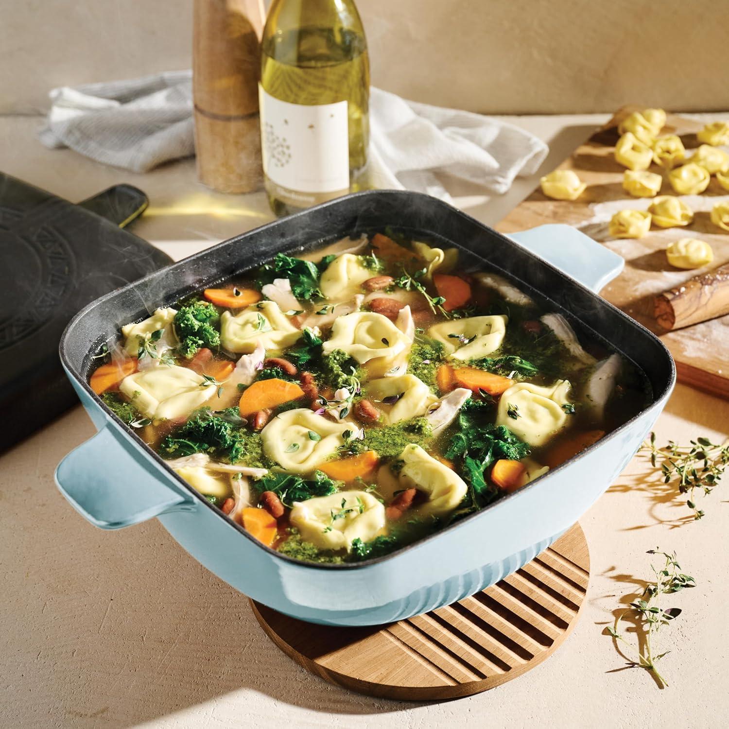 image:imageTramontina Cultura 2in1 Enameled Cast Iron Dutch Oven Pot with Reversible Lid Griddle and Trivet Oven Safe 65Quart MultiCooker Teal GreenStarlight Blue