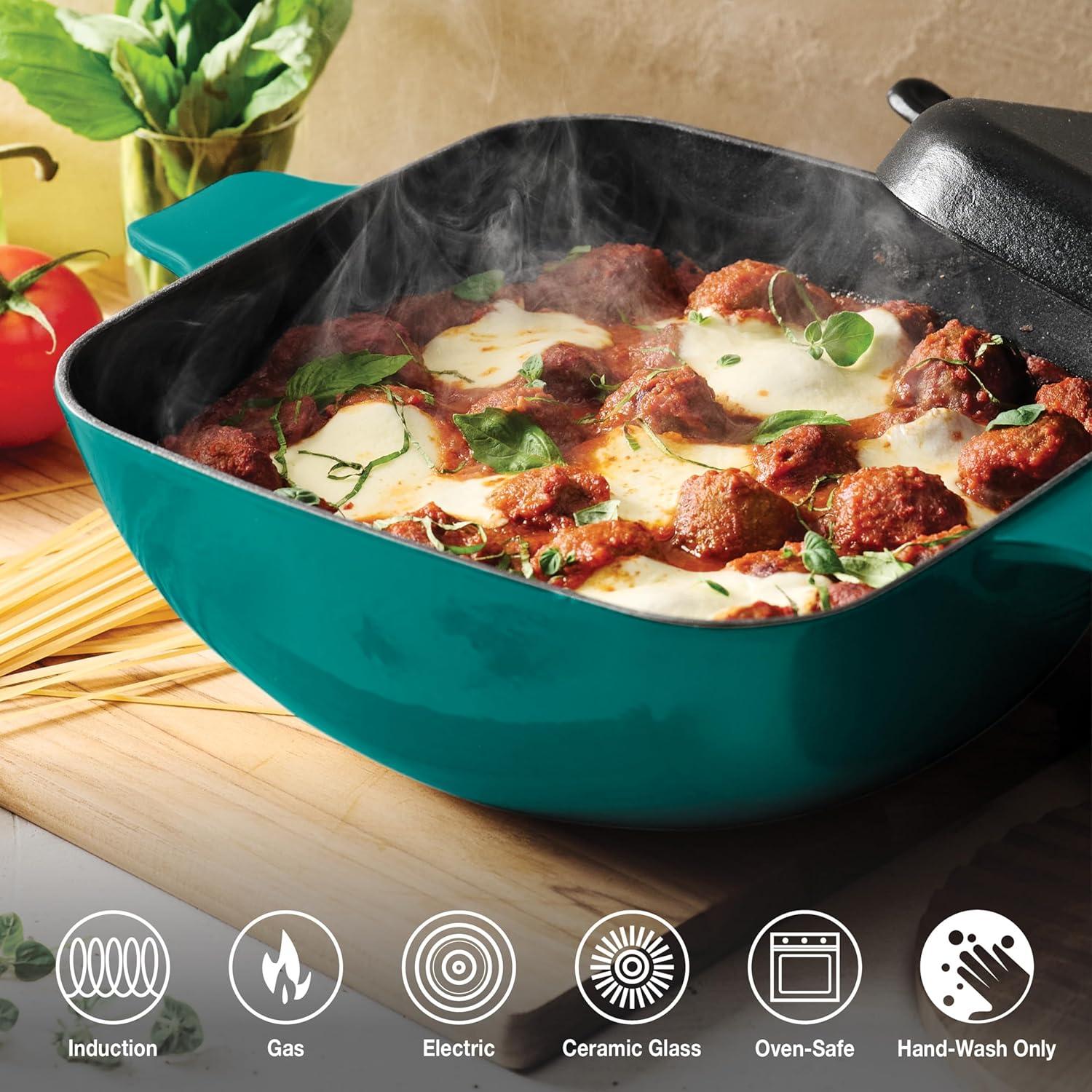image:imageTramontina Cultura 2in1 Enameled Cast Iron Dutch Oven Pot with Reversible Lid Griddle and Trivet Oven Safe 65Quart MultiCooker Teal GreenTeal Green