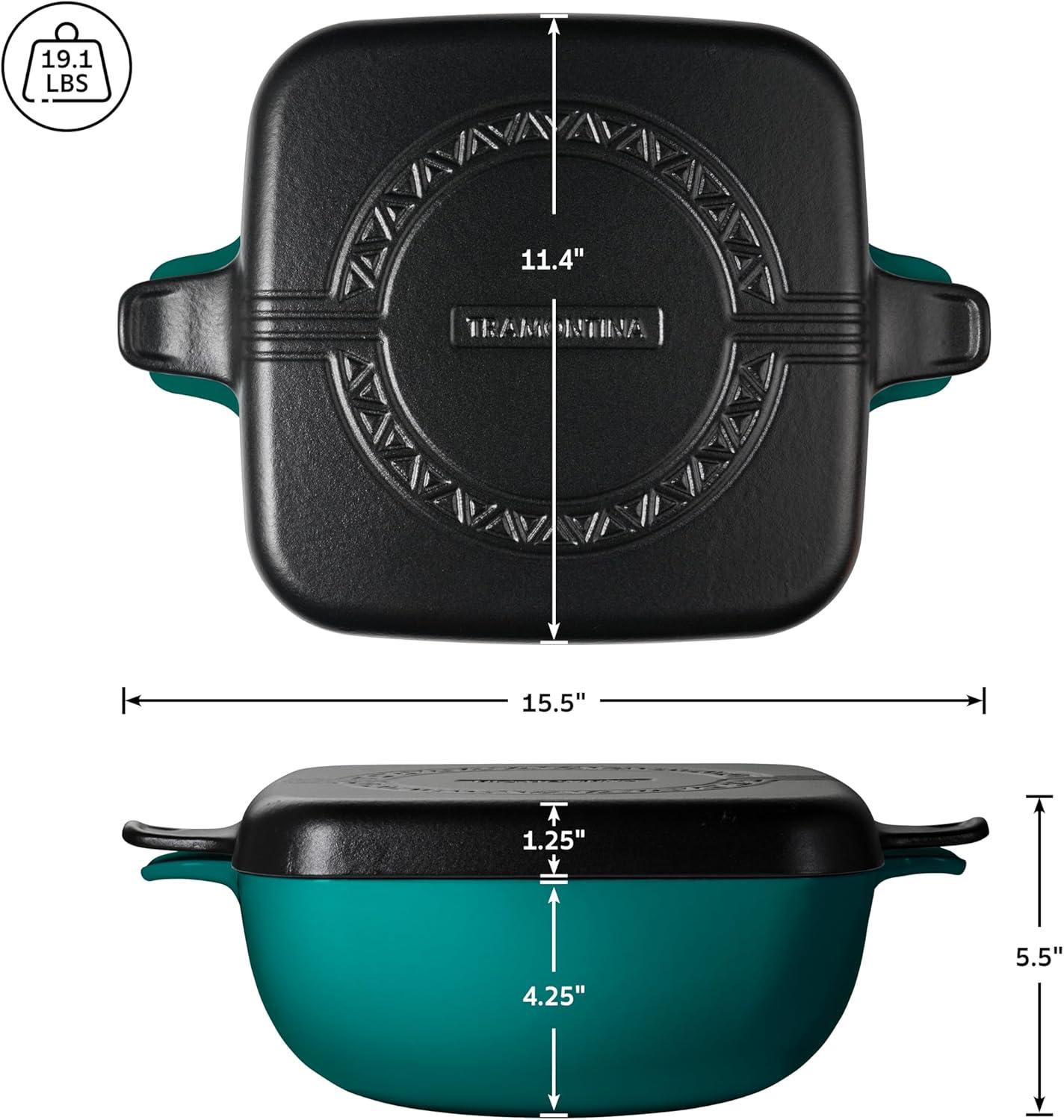 image:imageTramontina Cultura 2in1 Enameled Cast Iron Dutch Oven Pot with Reversible Lid Griddle and Trivet Oven Safe 65Quart MultiCooker Teal GreenTeal Green