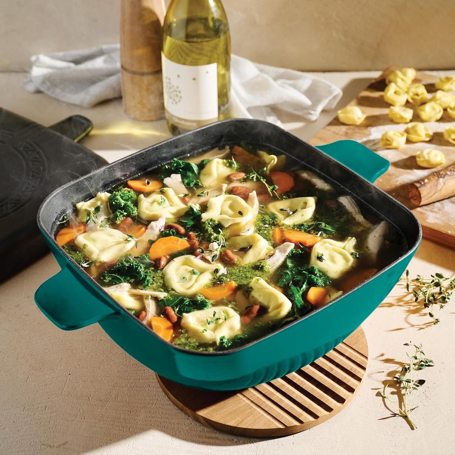 image:imageTramontina Cultura 2in1 Enameled Cast Iron Dutch Oven Pot with Reversible Lid Griddle and Trivet Oven Safe 65Quart MultiCooker Teal GreenTeal Green