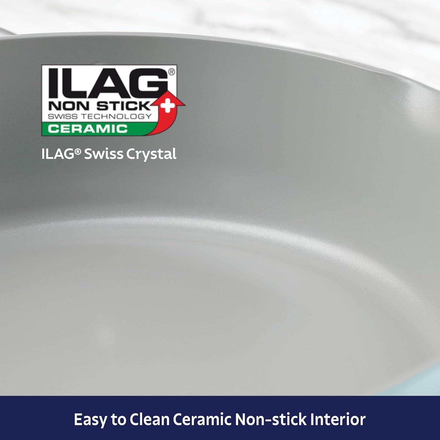 image:imageTramontina Fiora 425Quart Multipurpose Ceramic Non Stick Cooking Pan with Lid BlueFrost Blue