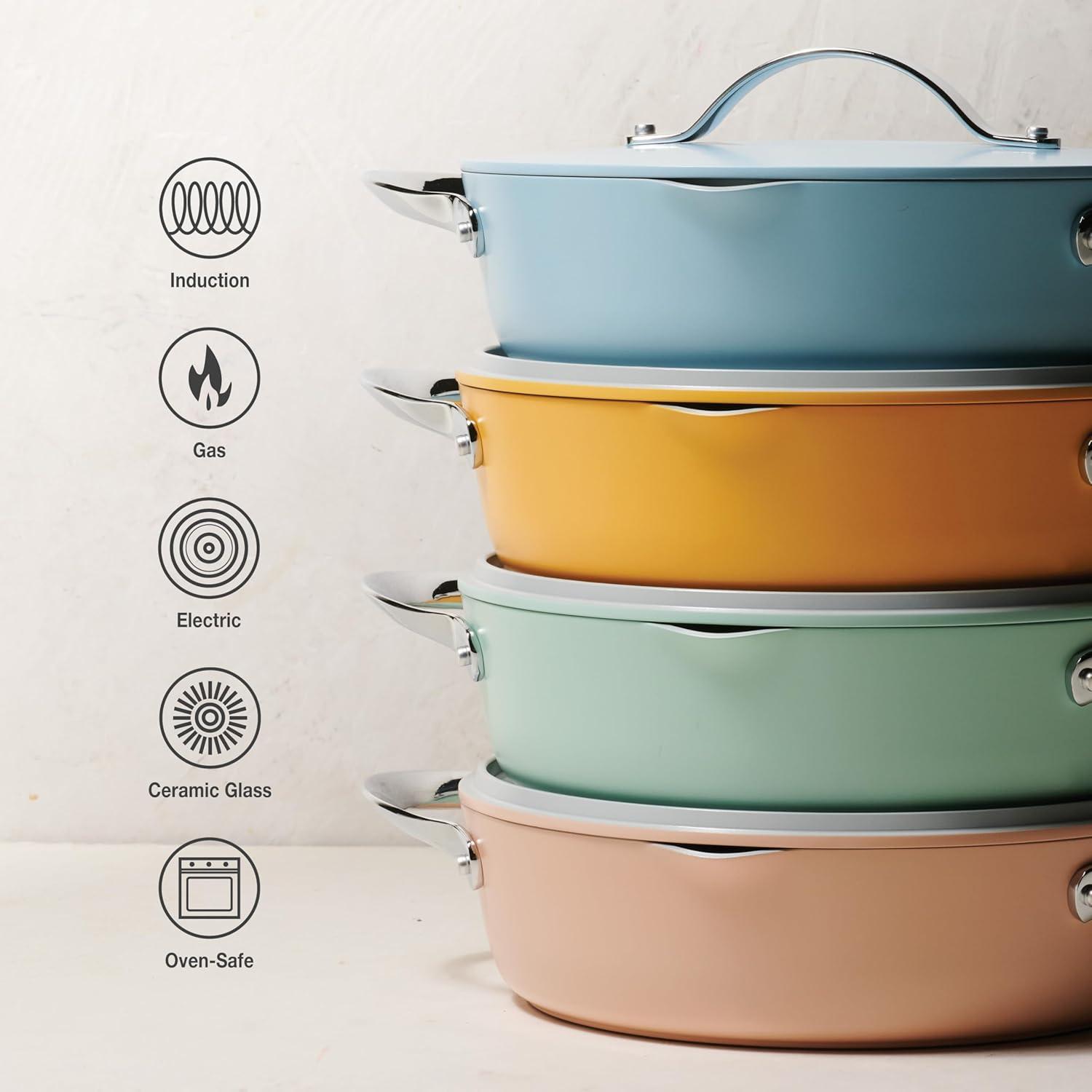 image:imageTramontina Fiora 425Quart Multipurpose Ceramic Non Stick Cooking Pan with Lid BlueMint