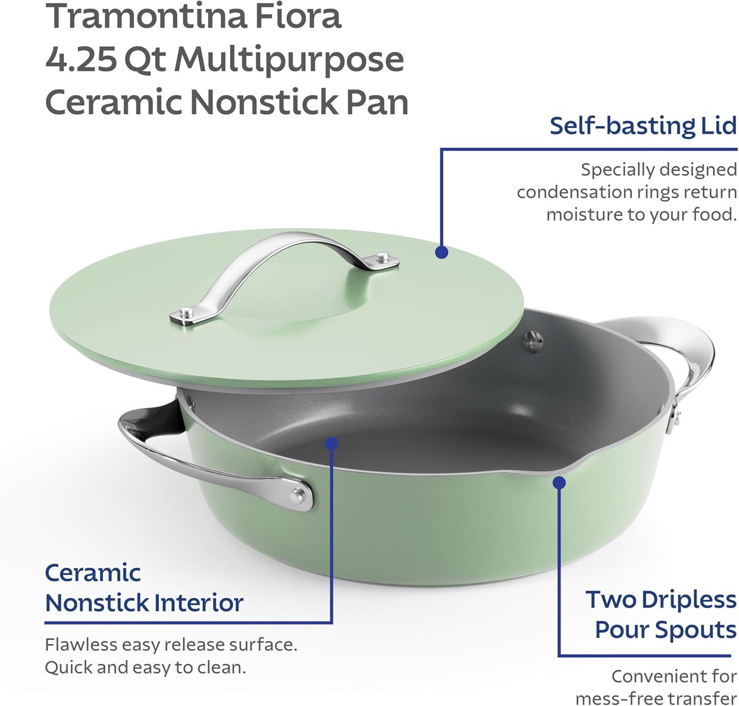 image:imageTramontina Fiora 425Quart Multipurpose Ceramic Non Stick Cooking Pan with Lid BlueMint