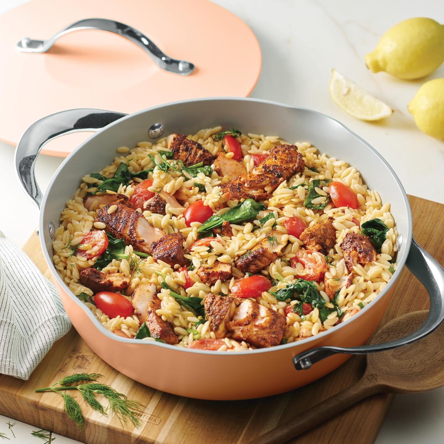 image:imageTramontina Fiora 425Quart Multipurpose Ceramic Non Stick Cooking Pan with Lid BlueSpanish Villa