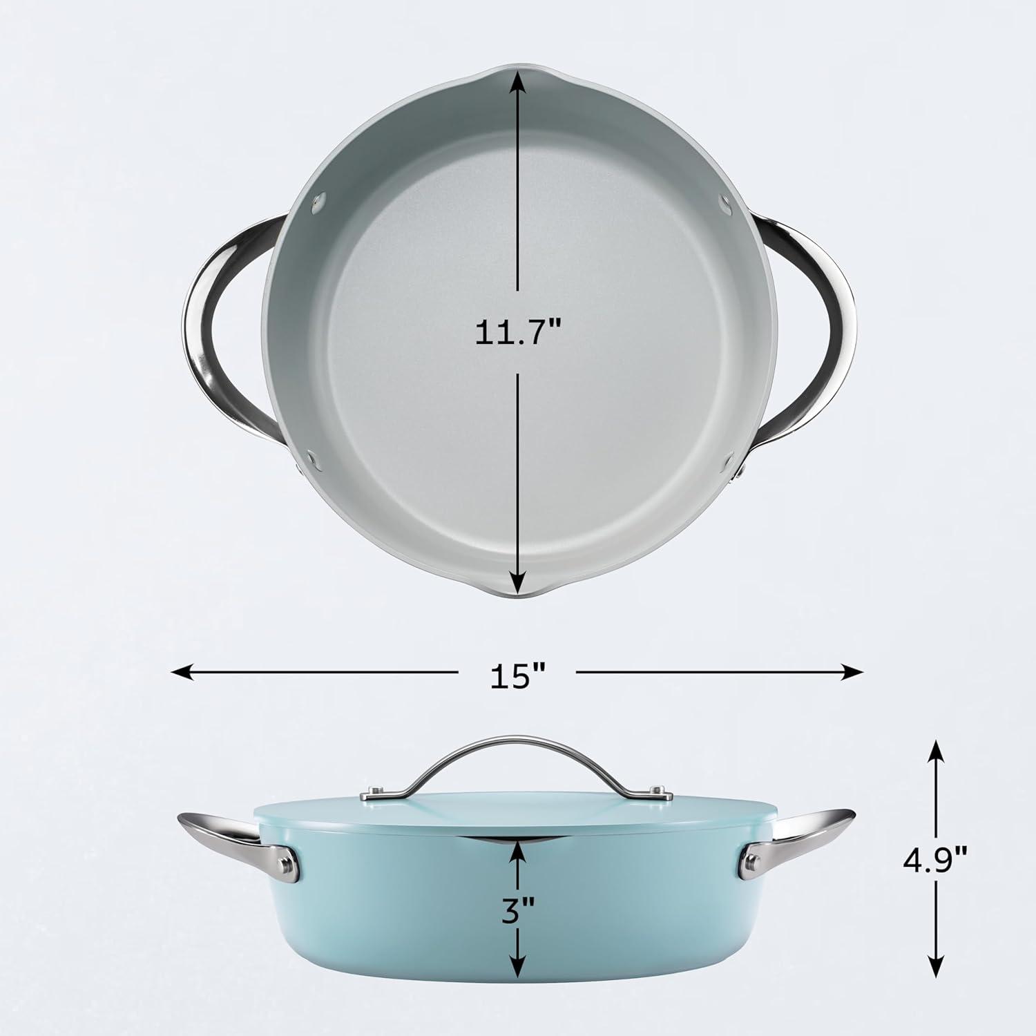 image:imageTramontina Fiora 425Quart Multipurpose Ceramic Non Stick Cooking Pan with Lid GrayFrost Blue